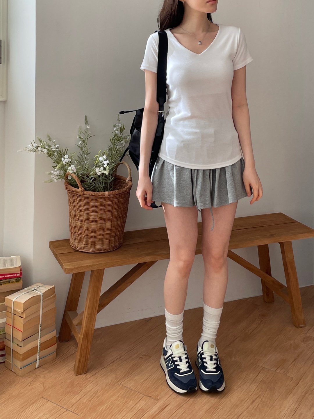 Vネックスリム半袖ハーフ無地Tシャツ | 詳細画像9