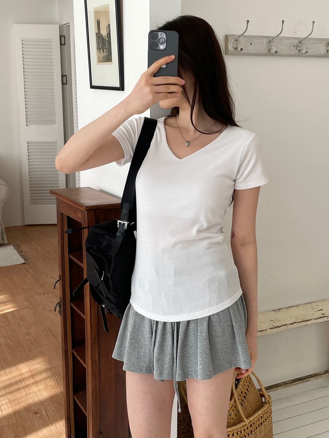 Vネックスリム半袖ハーフ無地Tシャツ | 詳細画像16