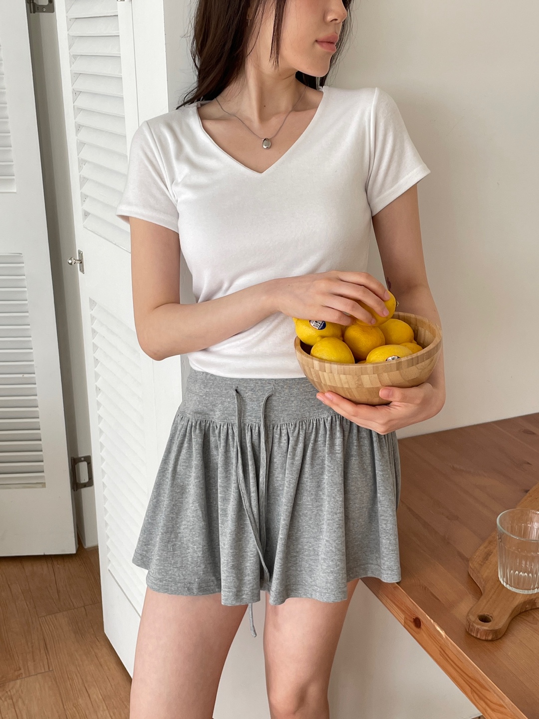 Vネックスリム半袖ハーフ無地Tシャツ | 詳細画像18