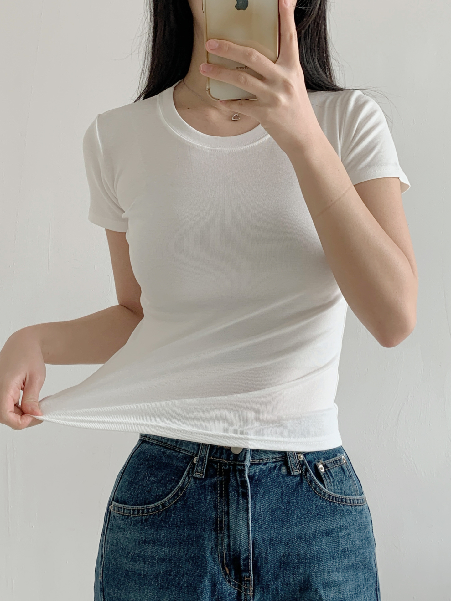 ラウンドネックベーシックスリム半袖無地Tシャツ | 詳細画像5