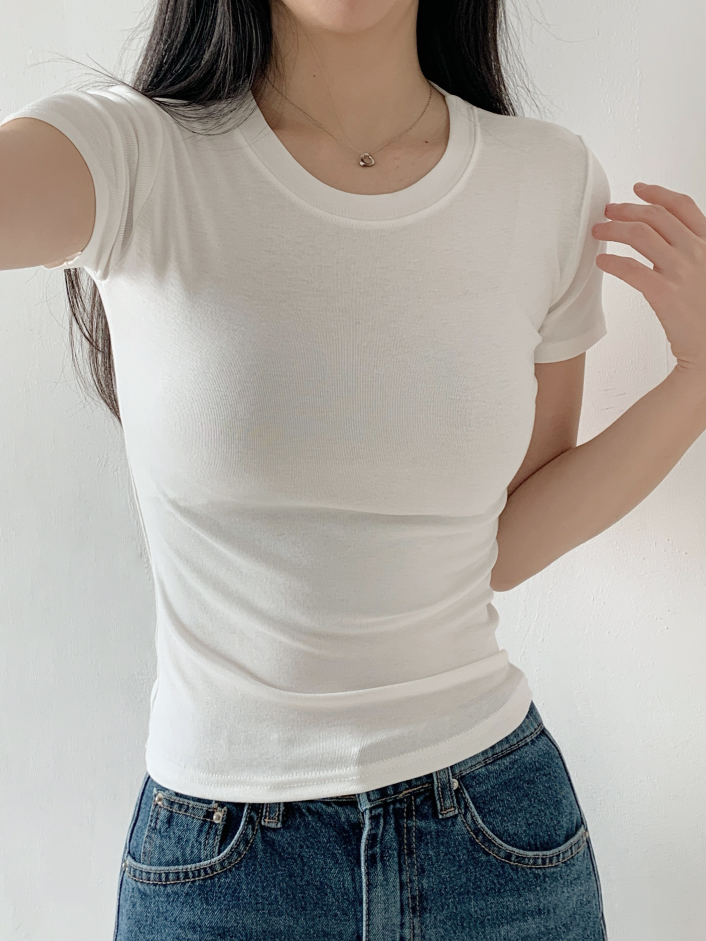 ラウンドネックベーシックスリム半袖無地Tシャツ | 詳細画像6