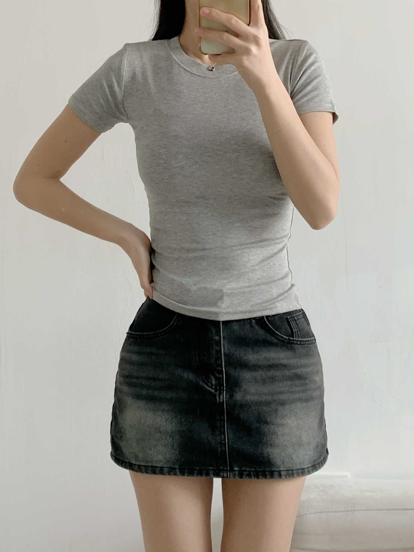 ラウンドネックベーシックスリム半袖無地Tシャツ | 詳細画像12