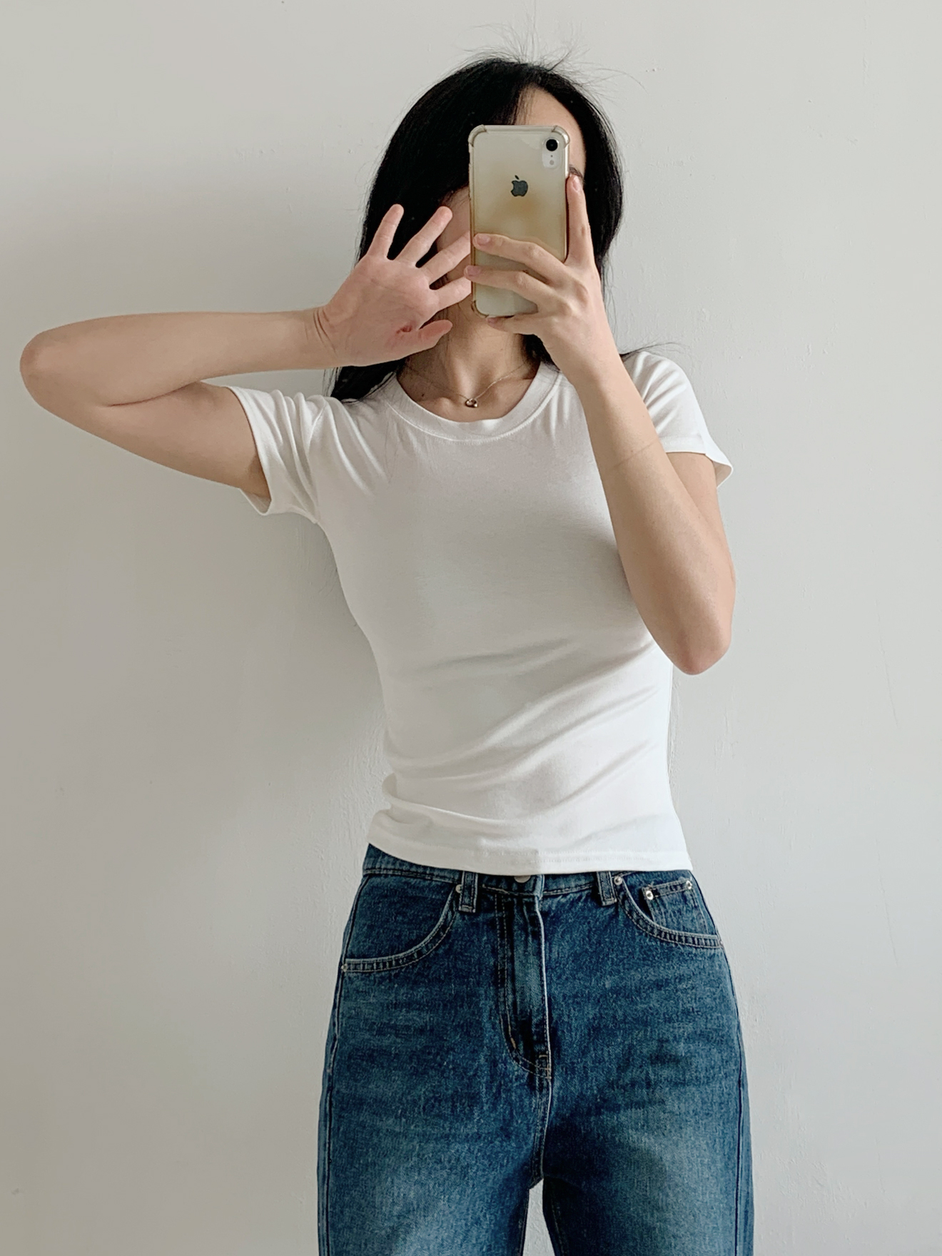 ラウンドネックベーシックスリム半袖無地Tシャツ | 詳細画像4