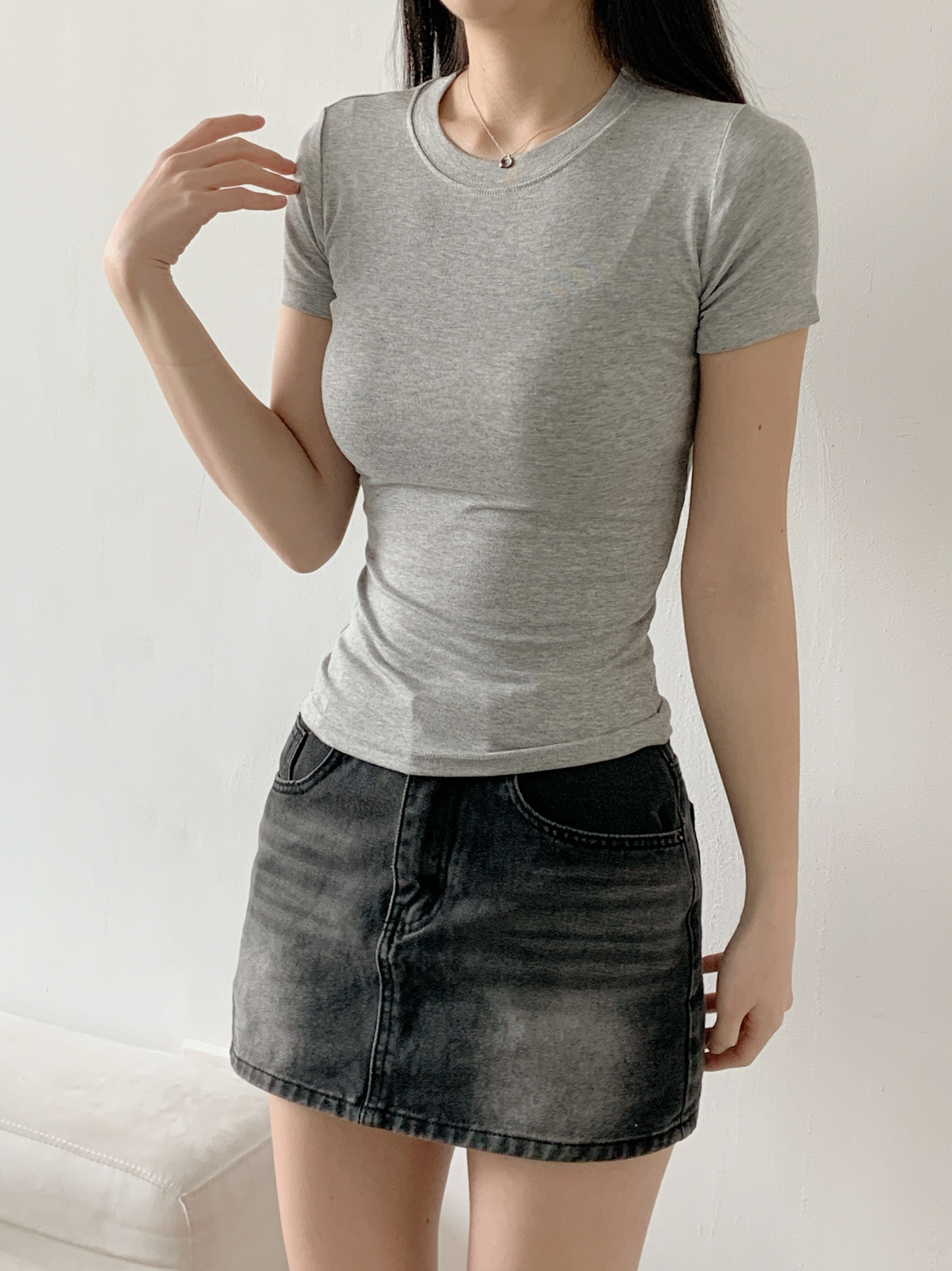 ラウンドネックベーシックスリム半袖無地Tシャツ | 詳細画像8