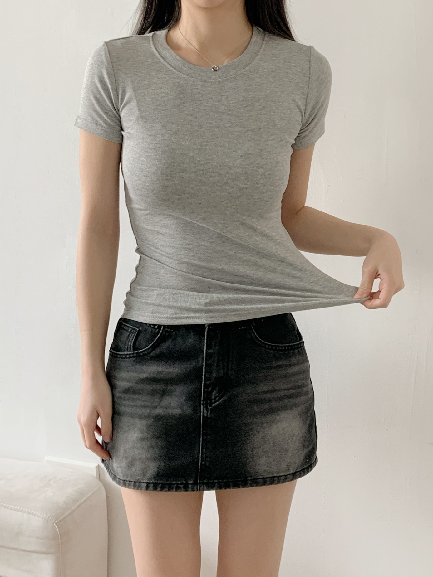 ラウンドネックベーシックスリム半袖無地Tシャツ | 詳細画像9