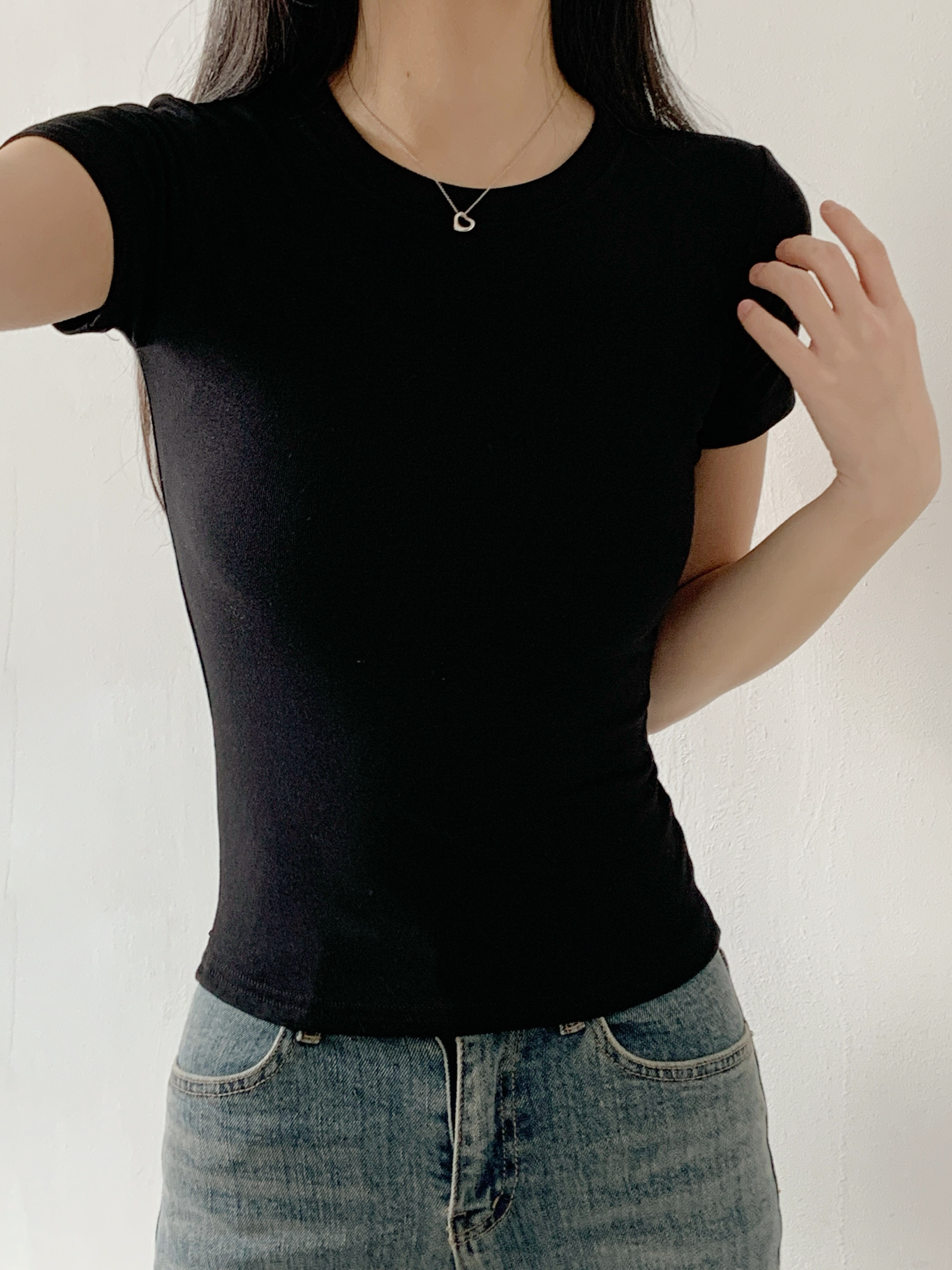 ラウンドネックベーシックスリム半袖無地Tシャツ | 詳細画像15