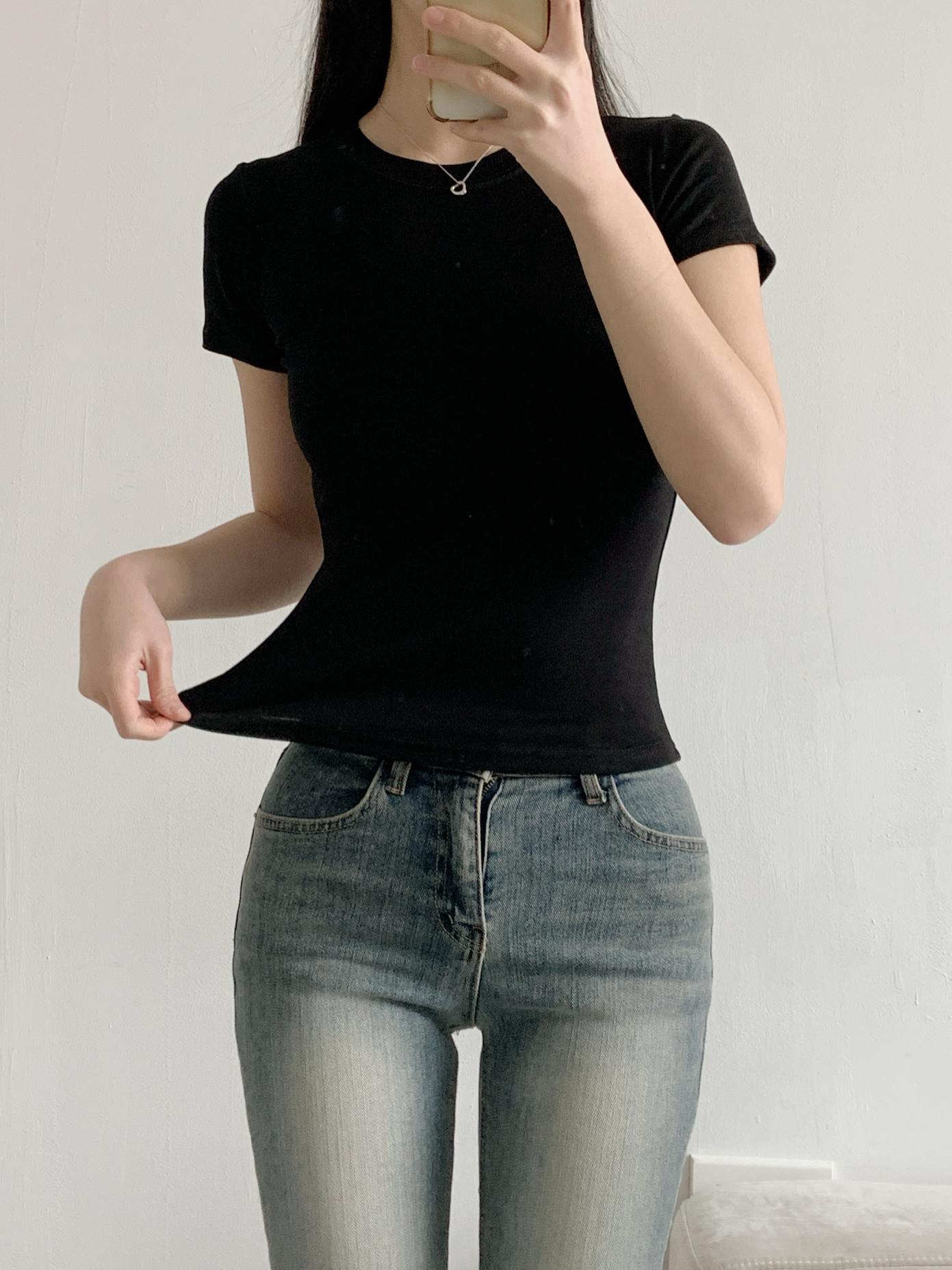 ラウンドネックベーシックスリム半袖無地Tシャツ | 詳細画像17