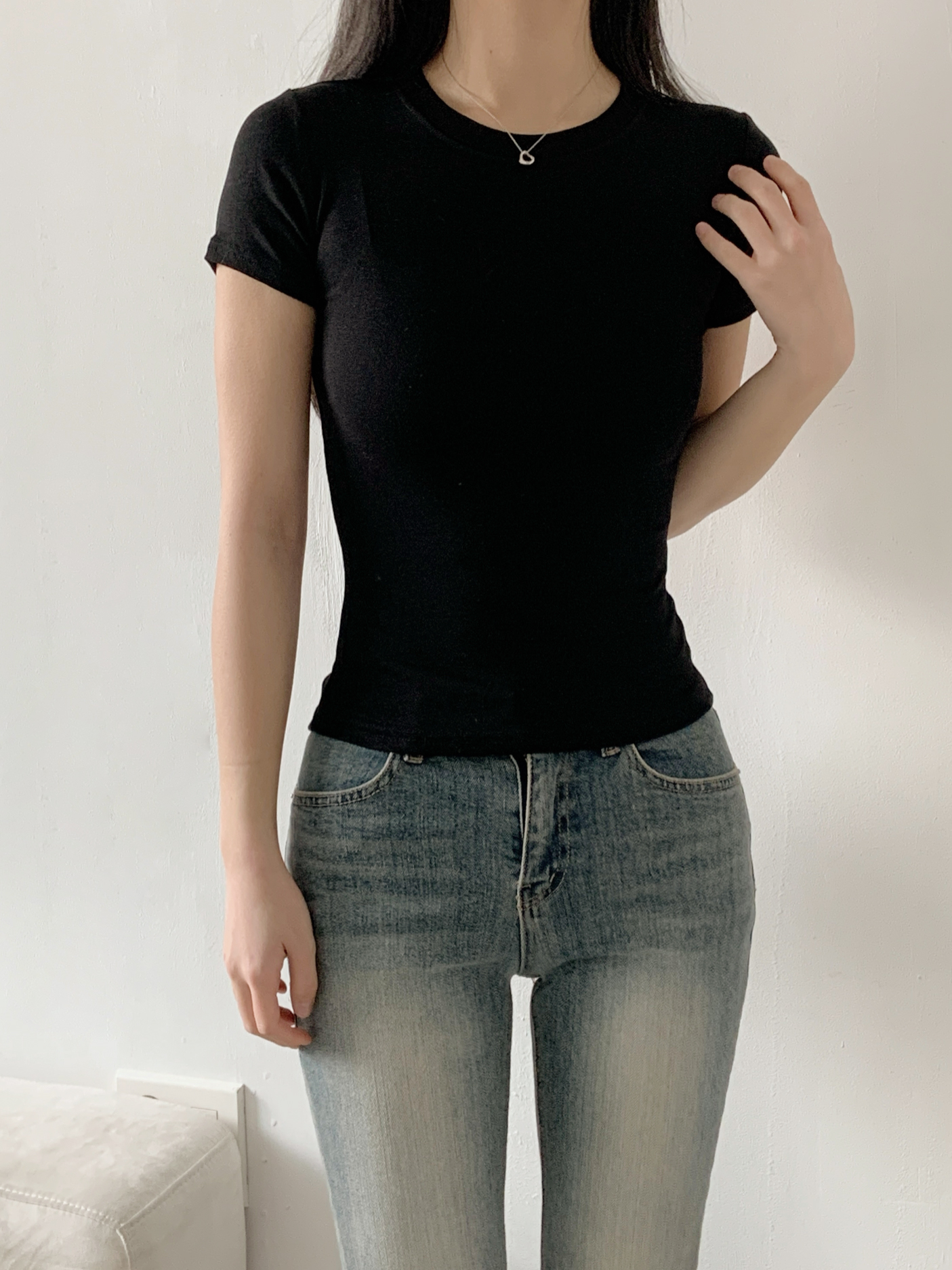 ラウンドネックベーシックスリム半袖無地Tシャツ | 詳細画像16