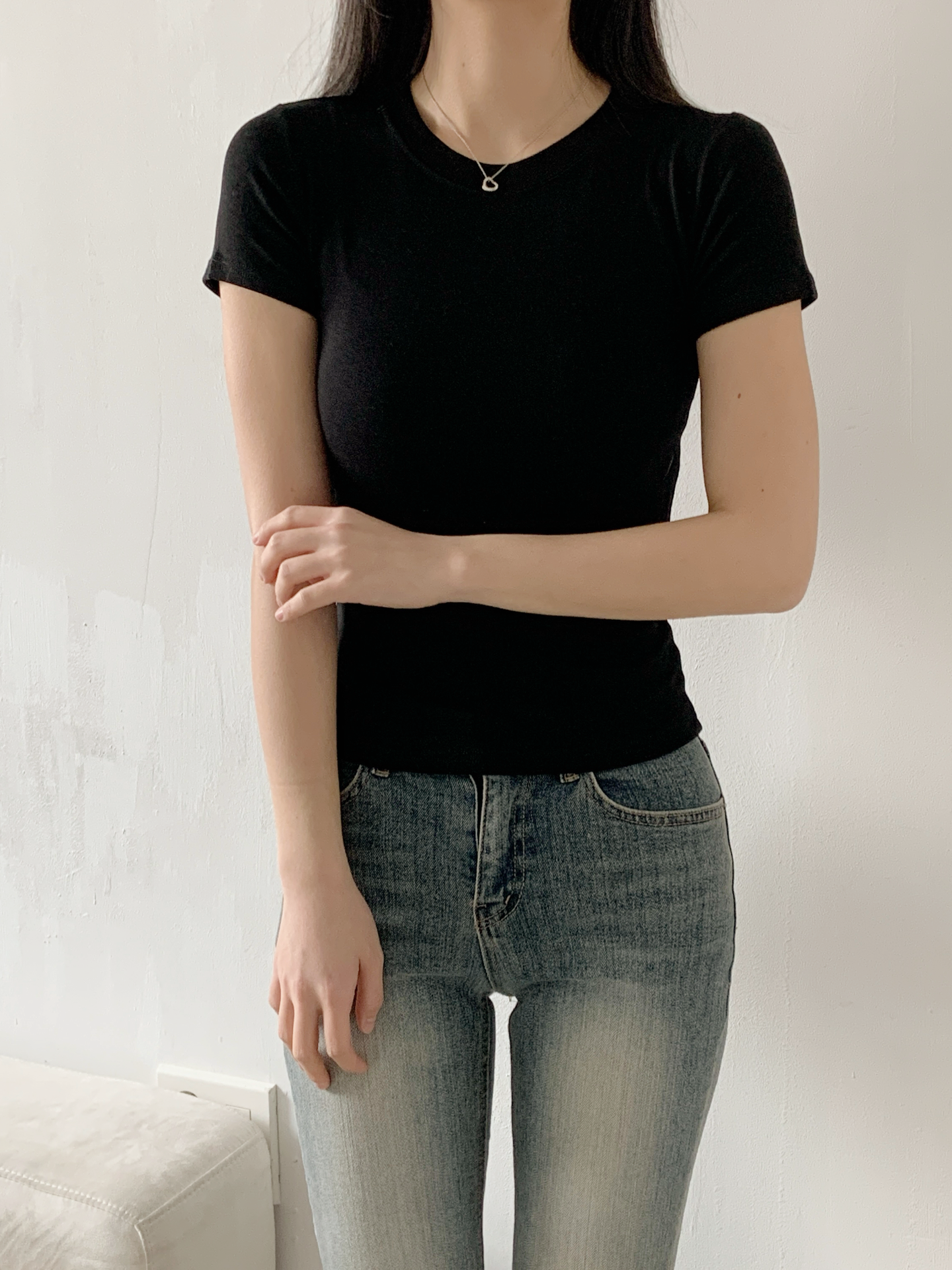 ラウンドネックベーシックスリム半袖無地Tシャツ | 詳細画像13