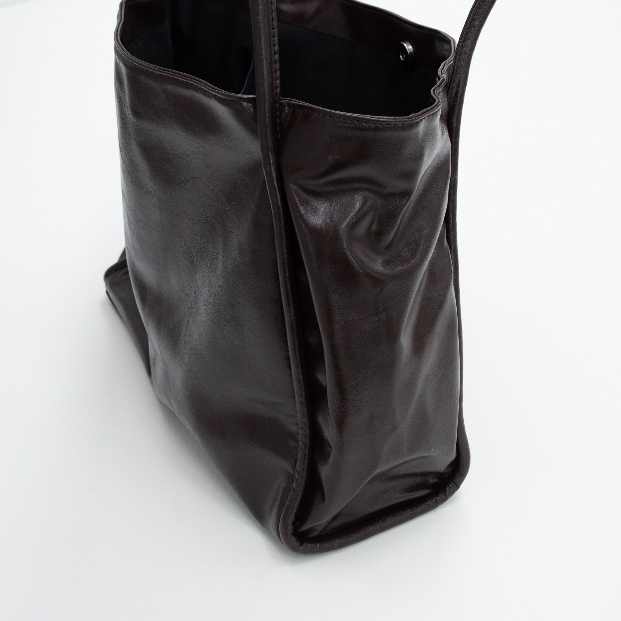 レザー調ポケットグロスビッグ無地トートバッグ | 詳細画像18