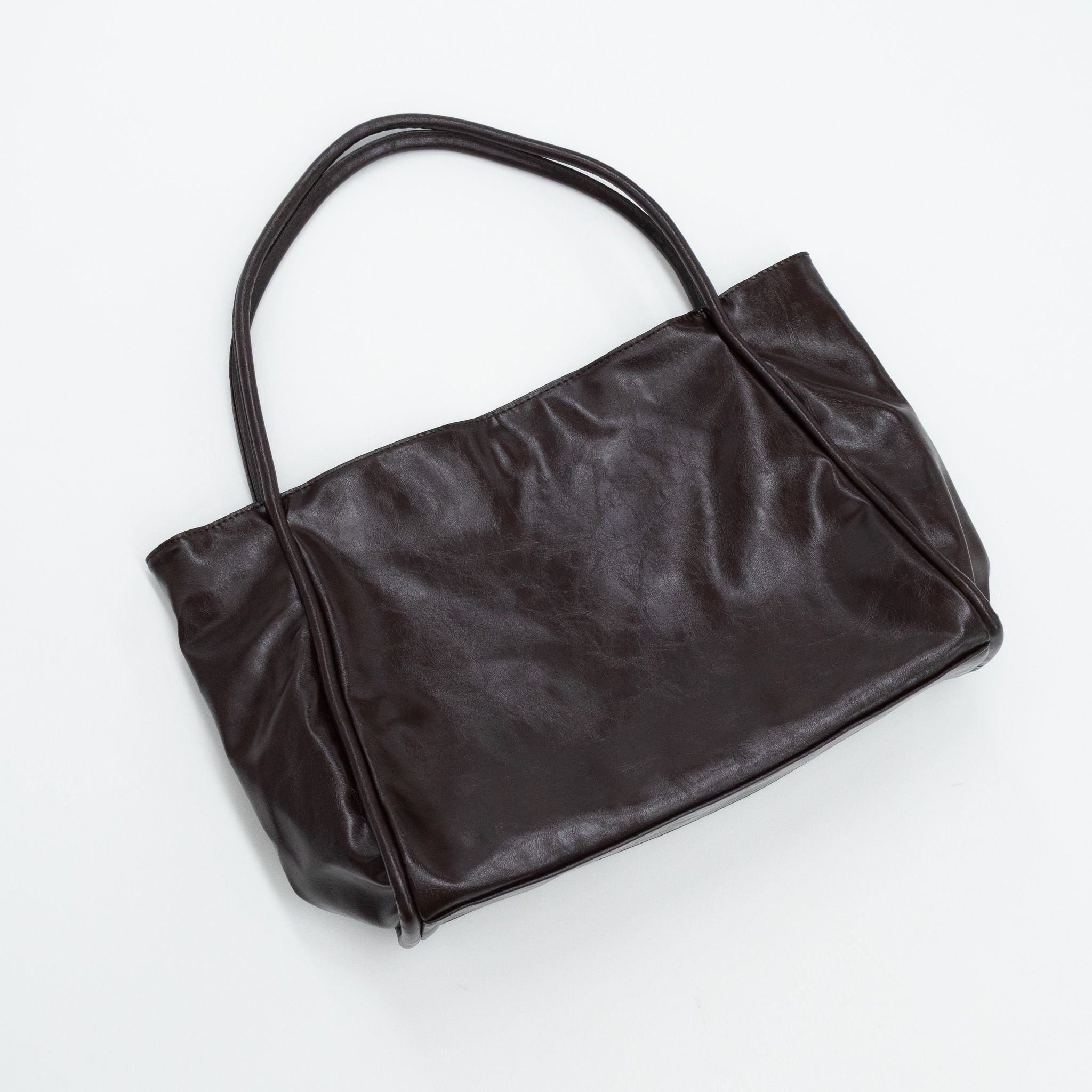 レザー調ポケットグロスビッグ無地トートバッグ | 詳細画像12