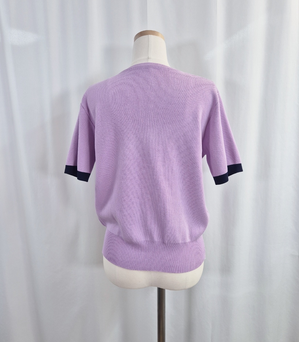 パール調ボタンルーズ半袖アウトポケット配色カーディガン | 詳細画像18