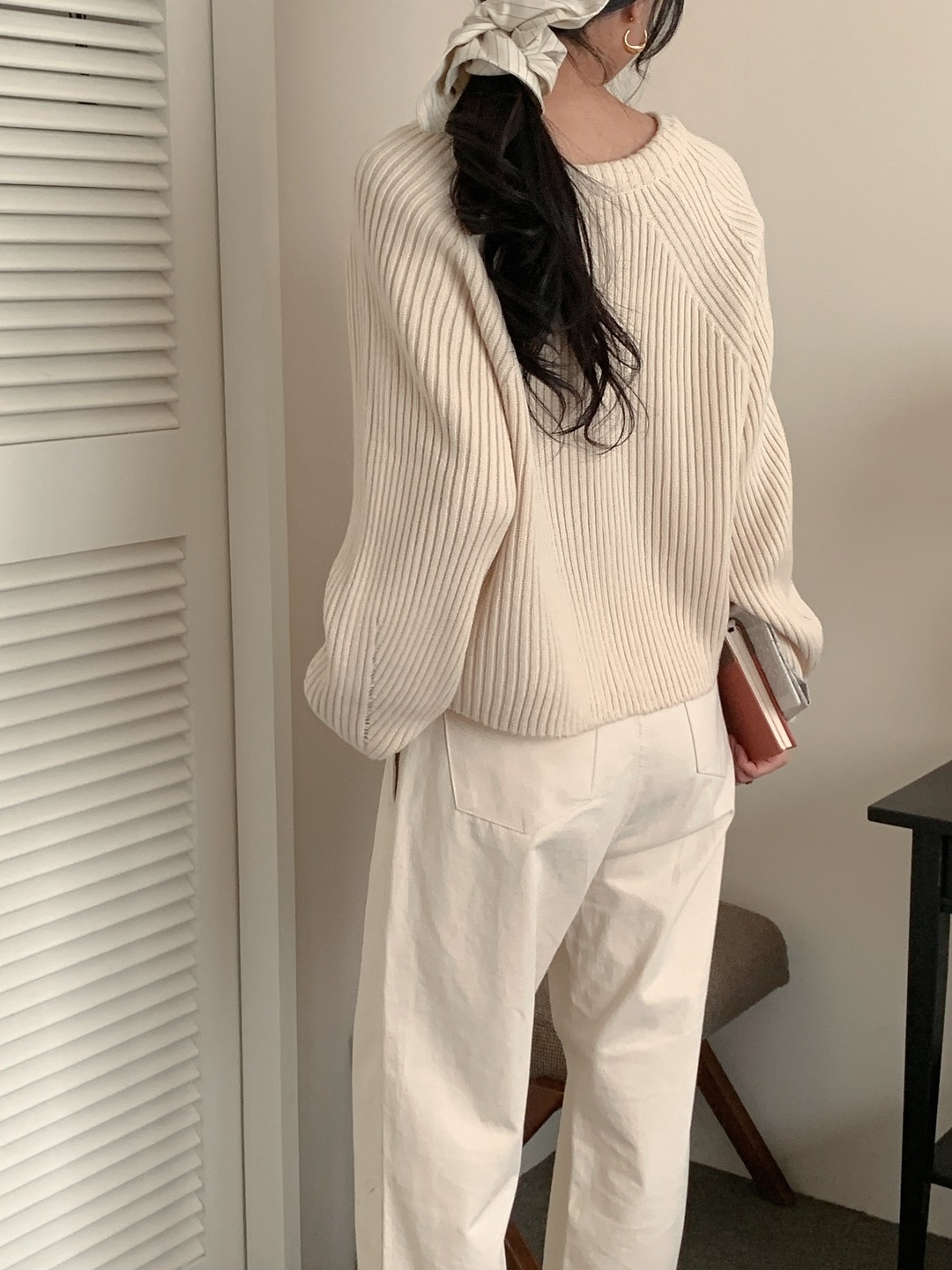 リブアクリルボタンVネックラグランルーズ長袖無地カーディガン | 詳細画像8