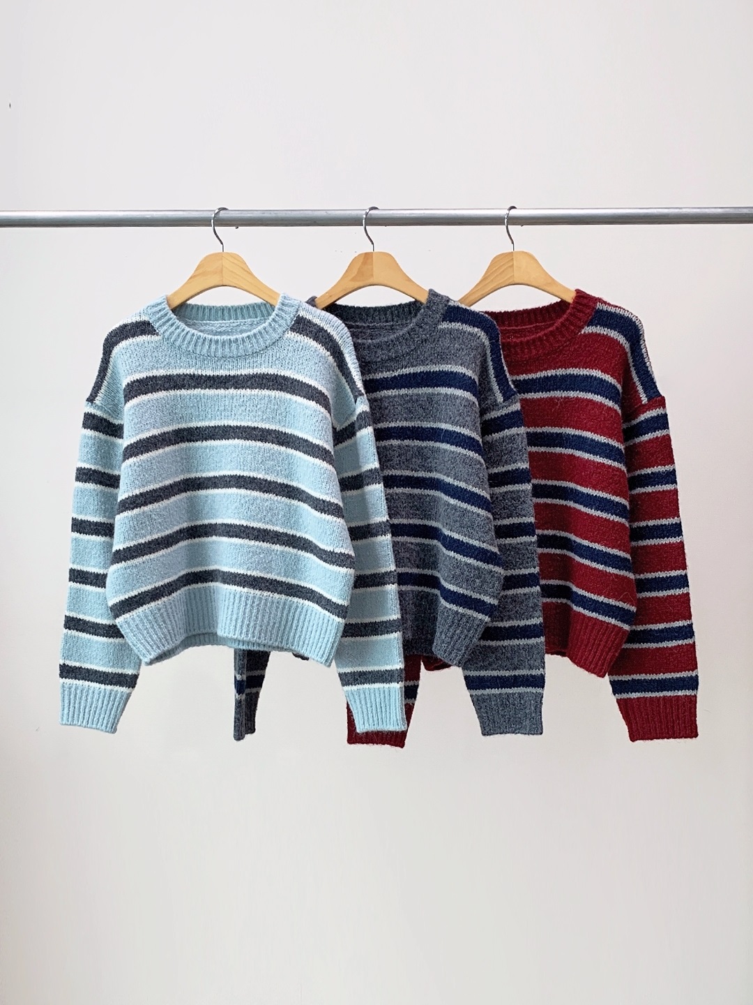 ラウンドネックルーズ長袖ボーダー配色ニット | 詳細画像6