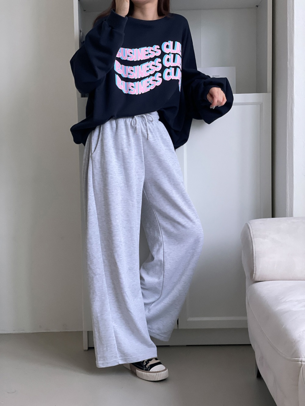 ドローストリングポケットウエストゴムロングワイドサイドピンタック無地パンツ[選べる丈] | 詳細画像2