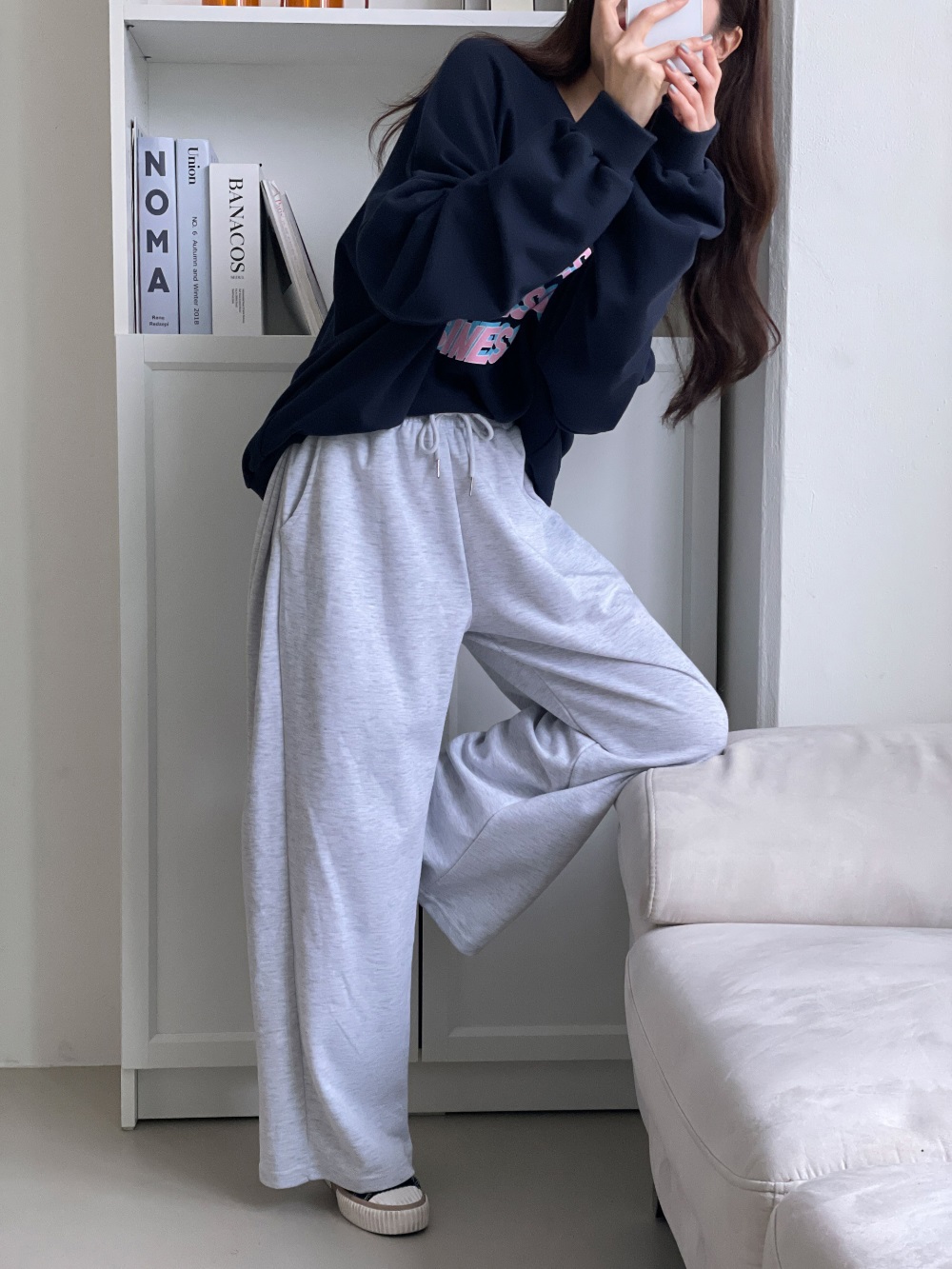 ドローストリングポケットウエストゴムロングワイドサイドピンタック無地パンツ[選べる丈] | 詳細画像7