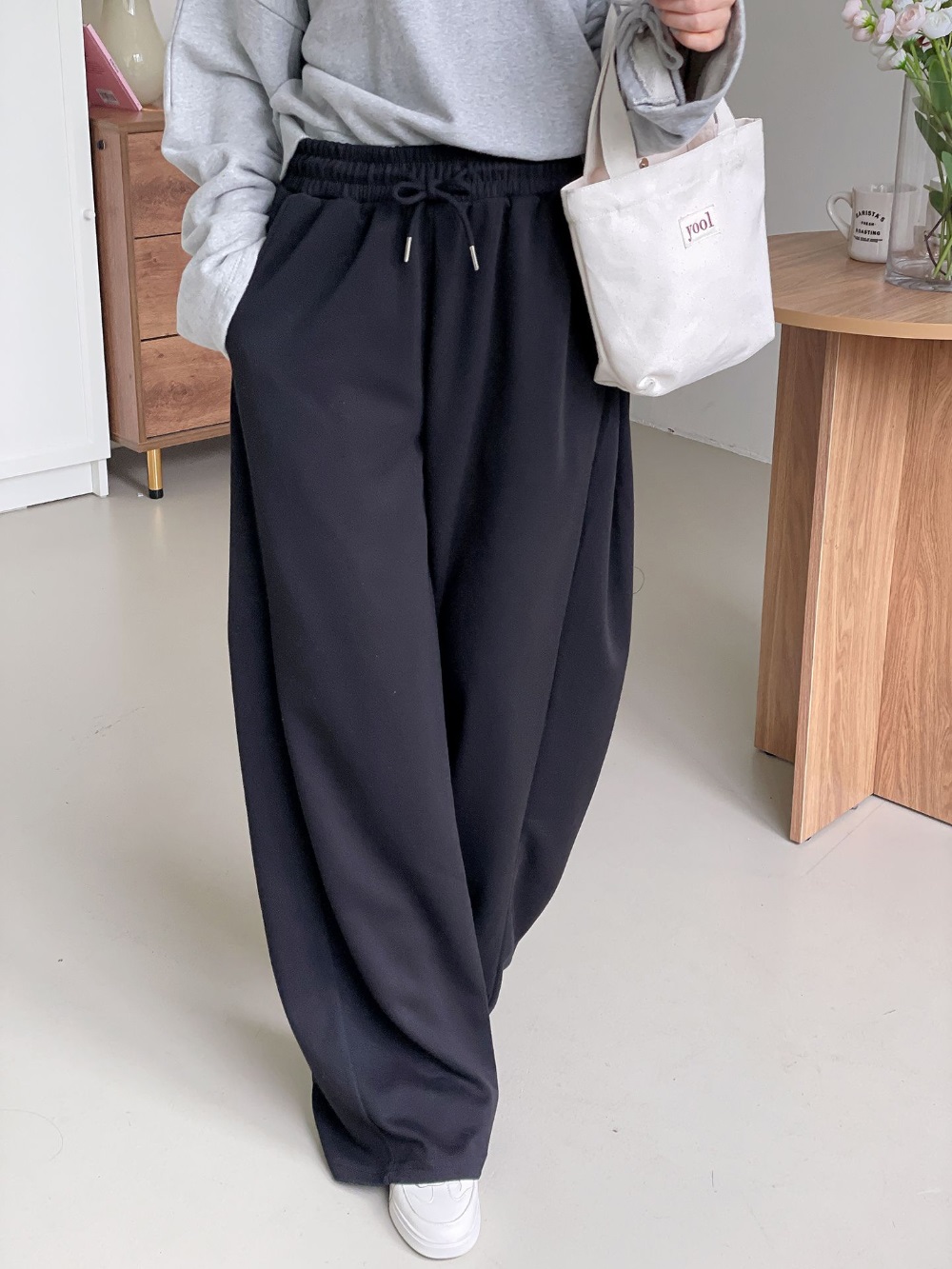 ドローストリングポケットウエストゴムロングワイドサイドピンタック無地パンツ[選べる丈] | 詳細画像11