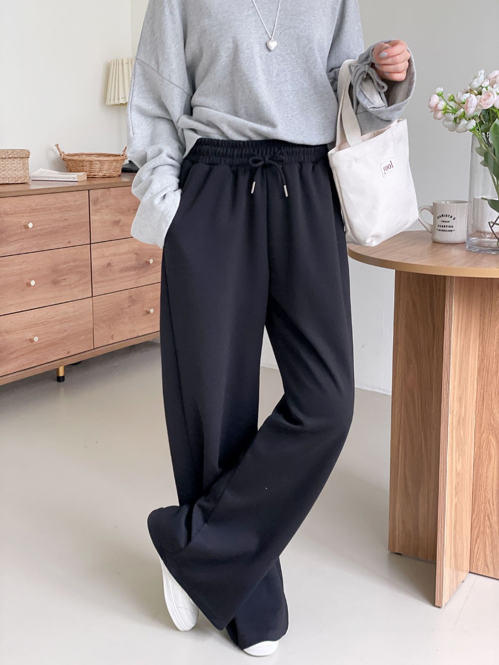 ドローストリングポケットウエストゴムロングワイドサイドピンタック無地パンツ[選べる丈] | 詳細画像18