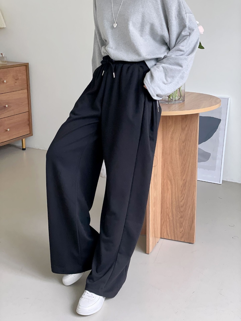 ドローストリングポケットウエストゴムロングワイドサイドピンタック無地パンツ[選べる丈] | 詳細画像13