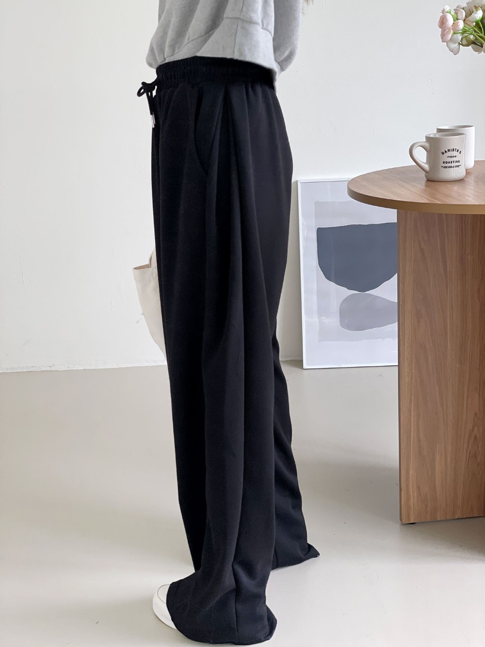 ドローストリングポケットウエストゴムロングワイドサイドピンタック無地パンツ[選べる丈] | 詳細画像14