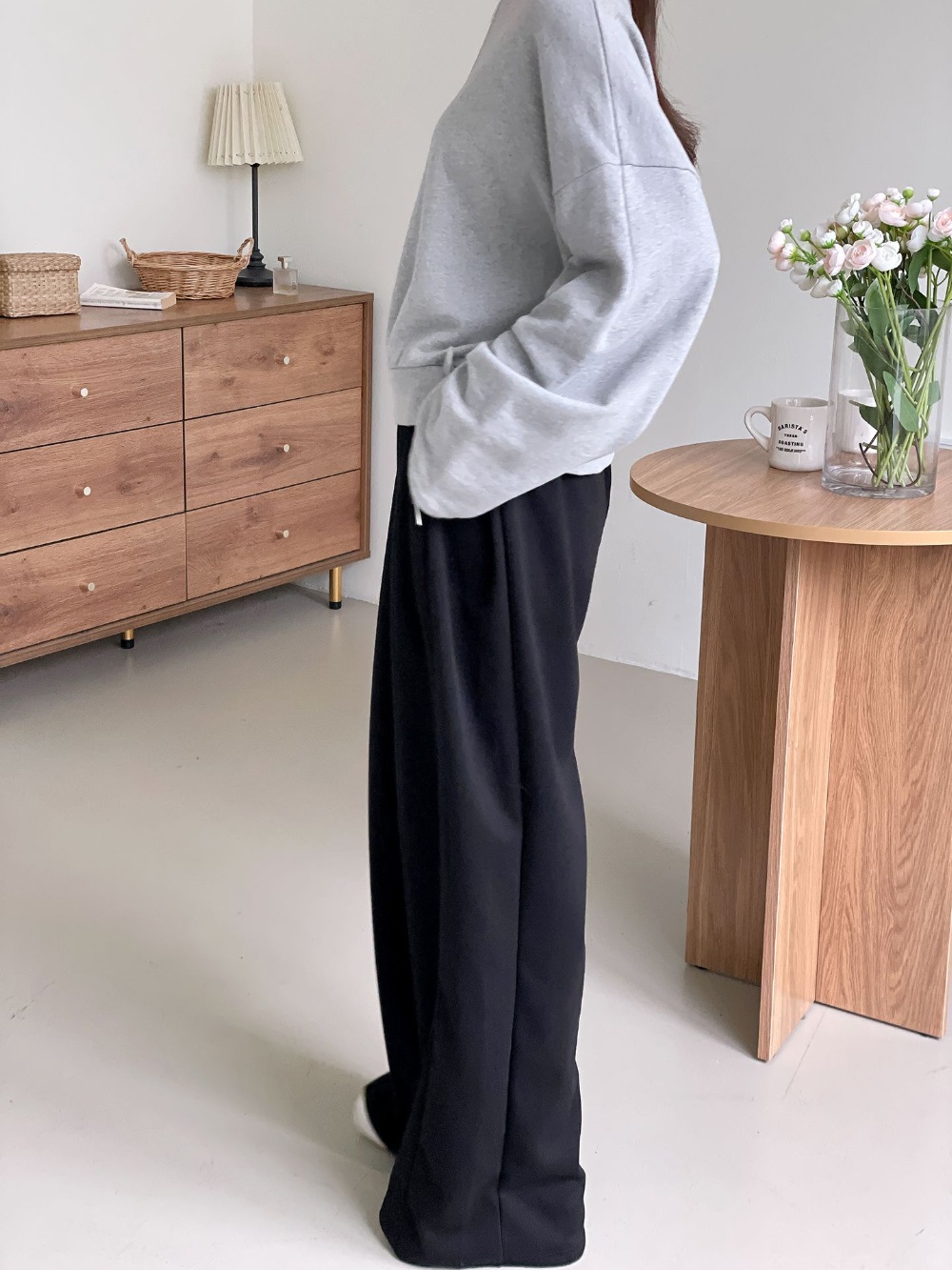 ドローストリングポケットウエストゴムロングワイドサイドピンタック無地パンツ[選べる丈] | 詳細画像15