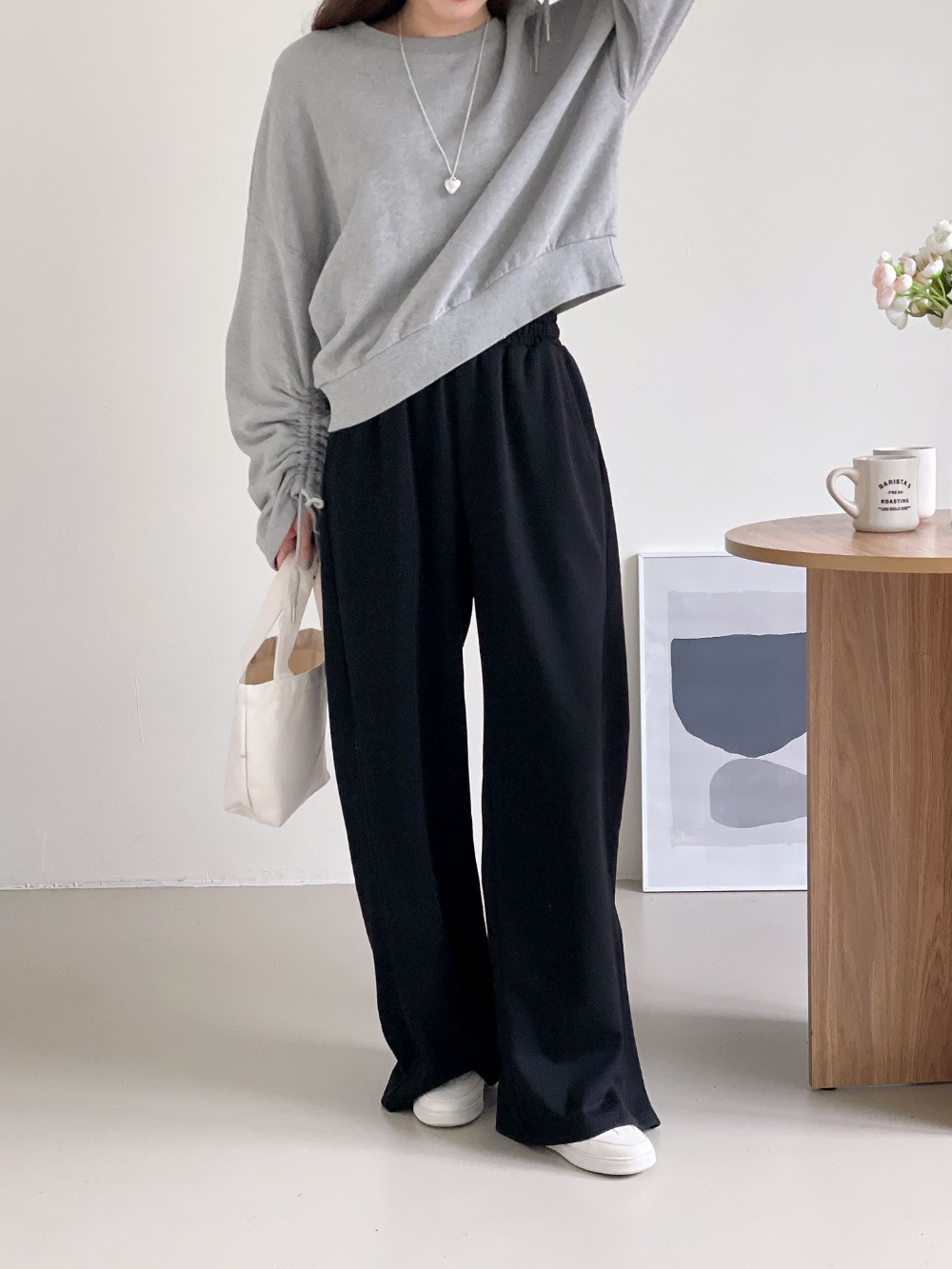 ドローストリングポケットウエストゴムロングワイドサイドピンタック無地パンツ[選べる丈] | 詳細画像17