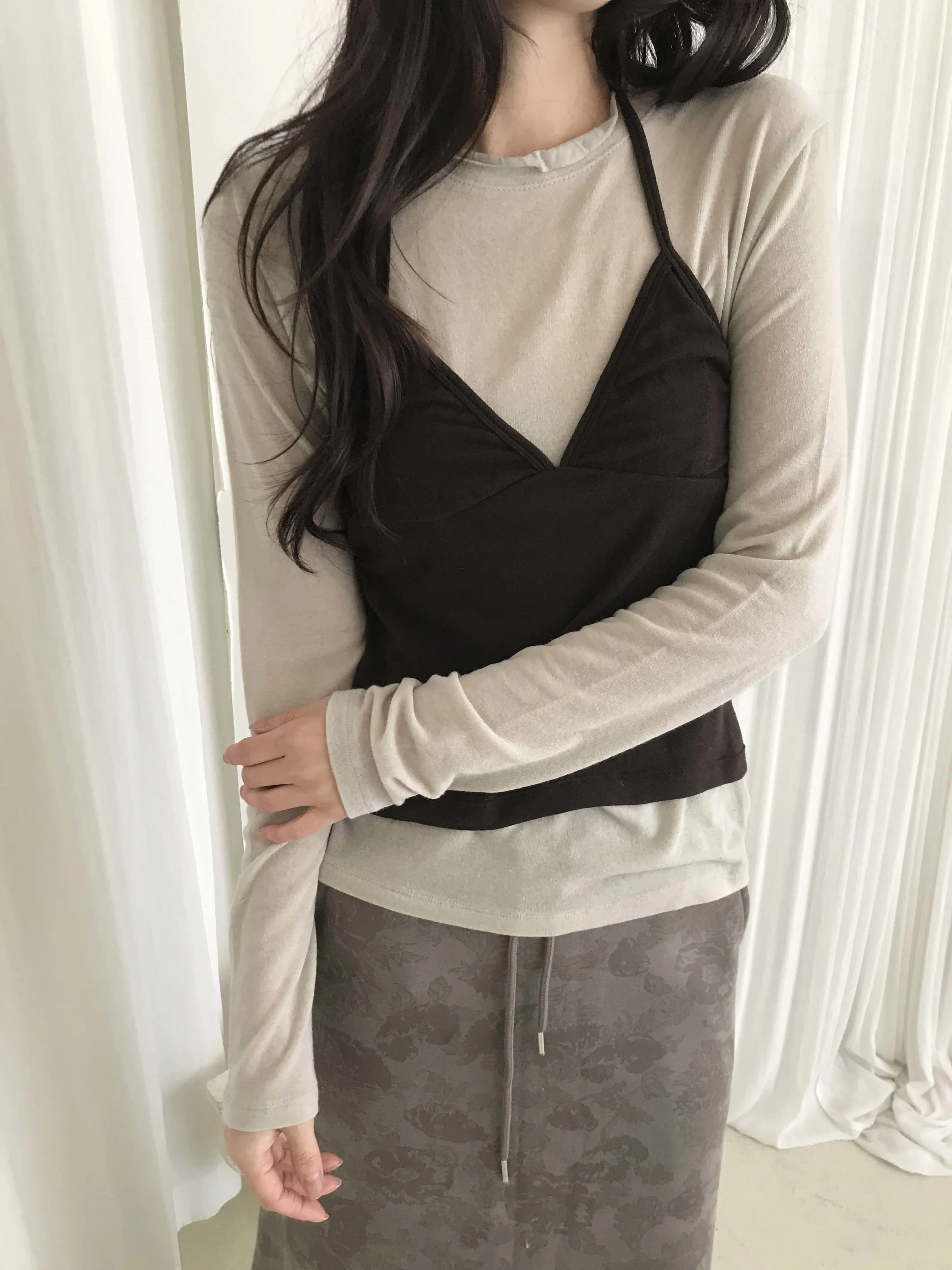 ウール混ラウンドネックベーシック長袖無地Tシャツ | osolarchive | 詳細画像1