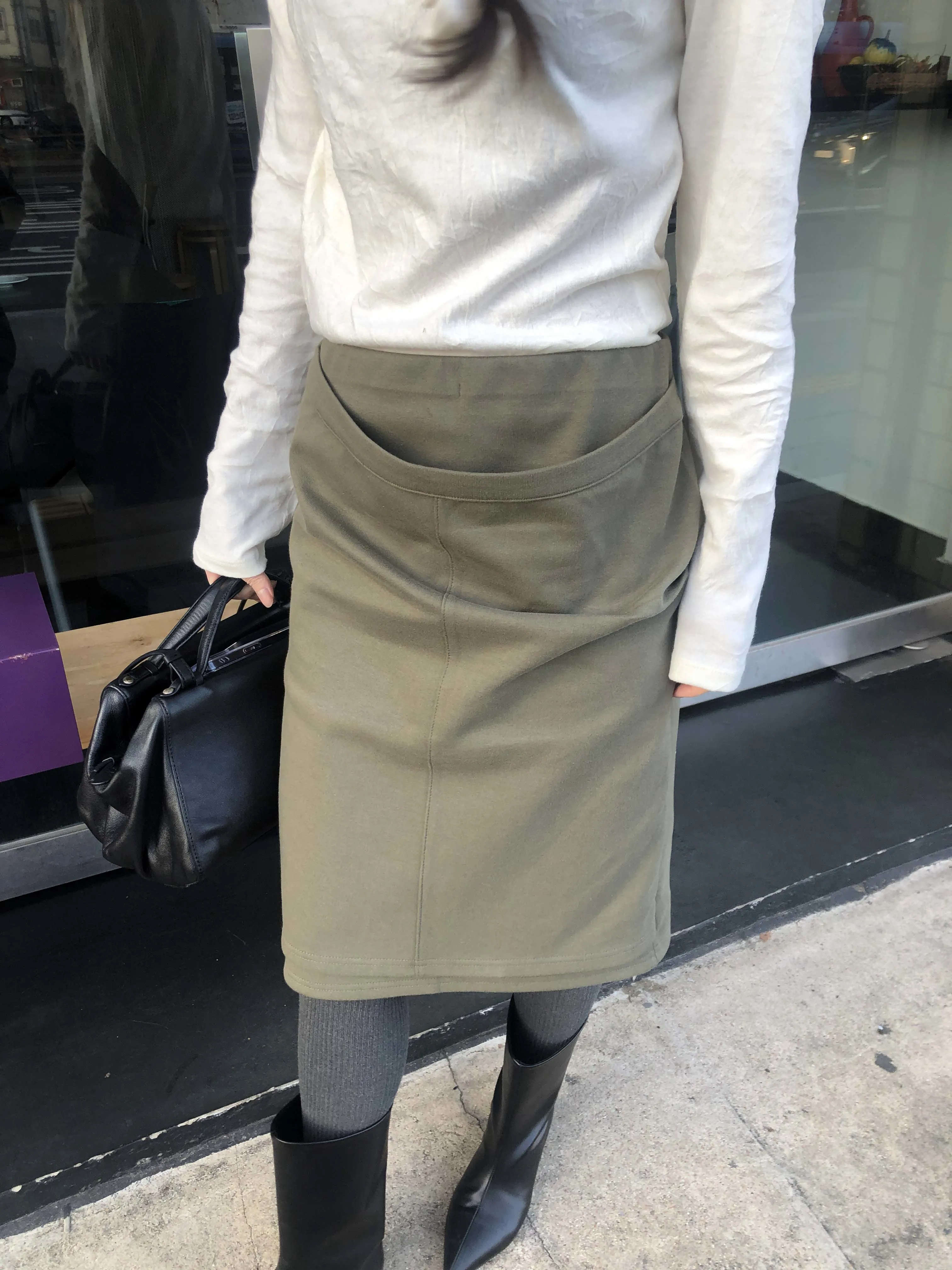 コットンベーシックHライン二重のウエストバンドレイヤード風ウエストゴム無地スカート | osolarchive | 詳細画像1