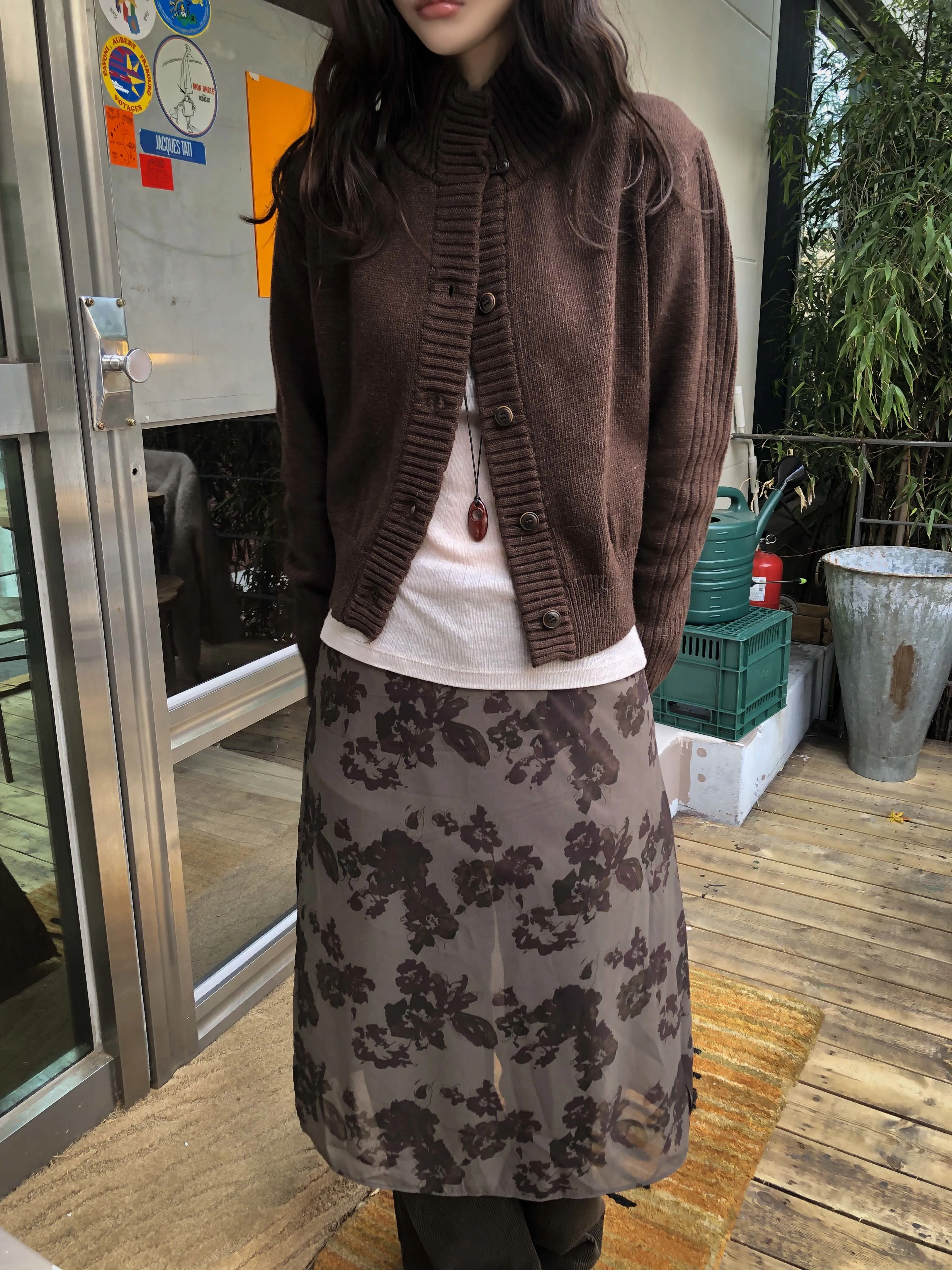 シフォンジップアップHライン花柄スカート | osolarchive | 詳細画像1