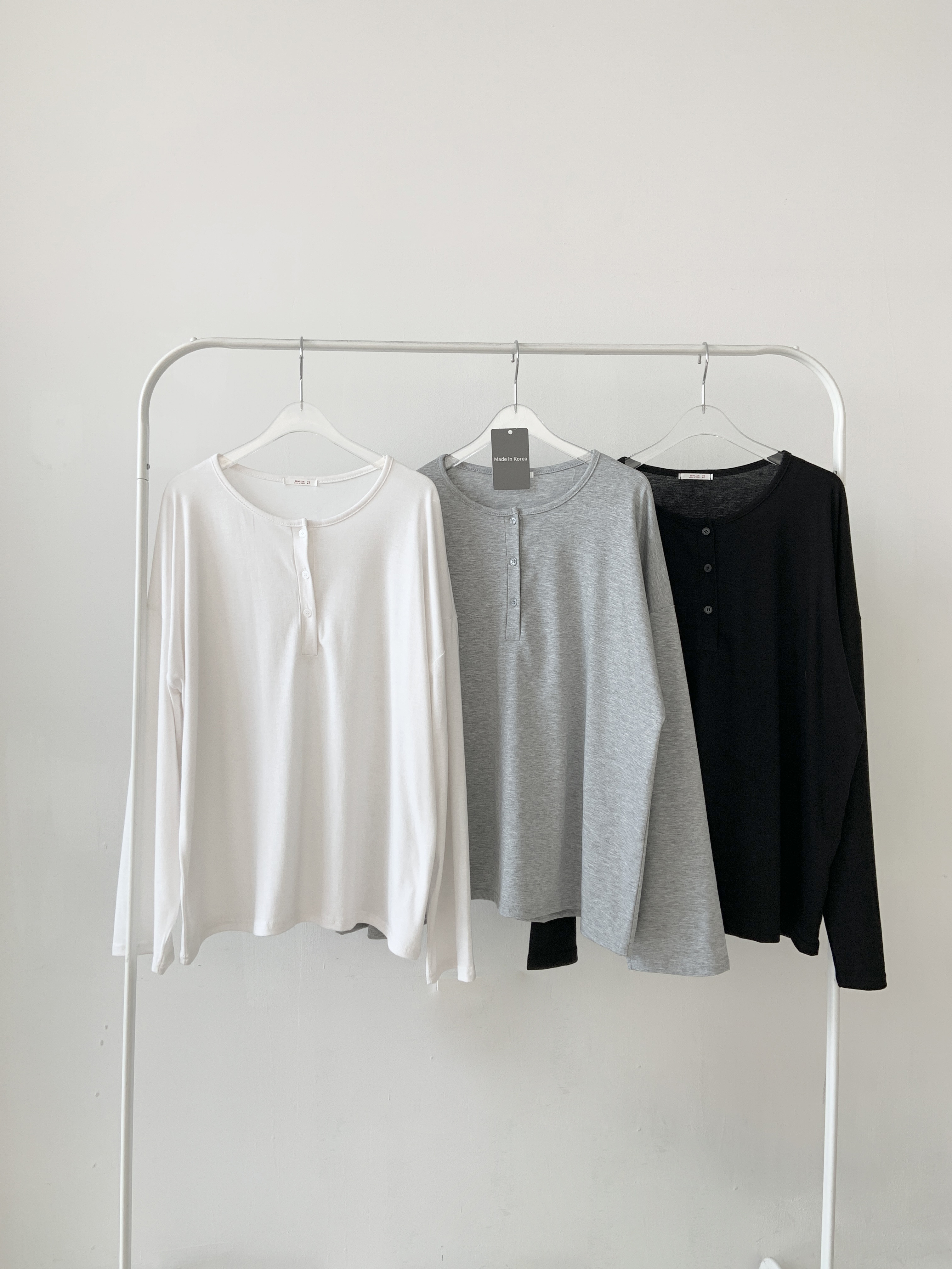 ヘンリーネックハーフボタンルーズ長袖無地Tシャツ | 詳細画像19