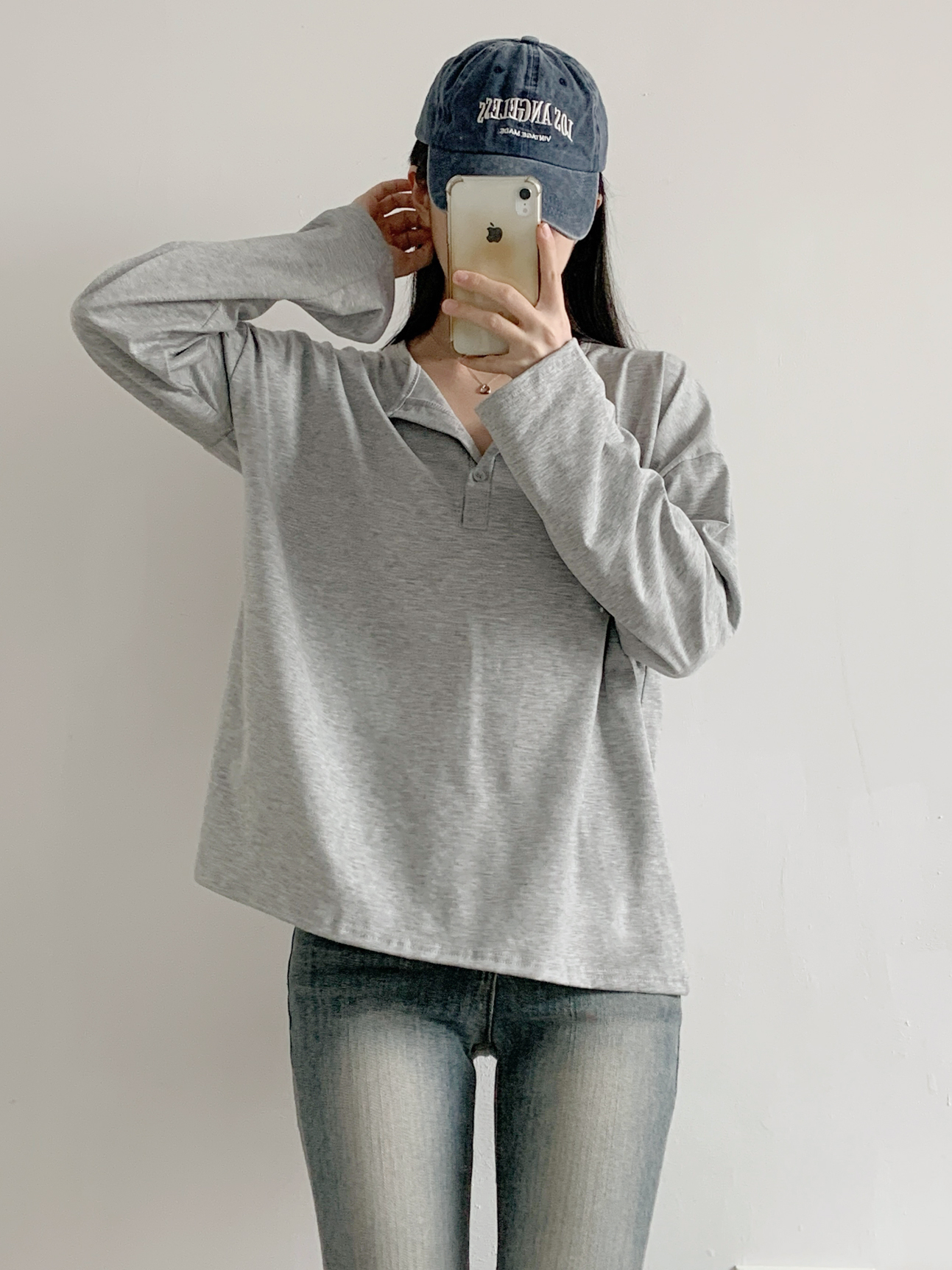 ヘンリーネックハーフボタンルーズ長袖無地Tシャツ | 詳細画像6