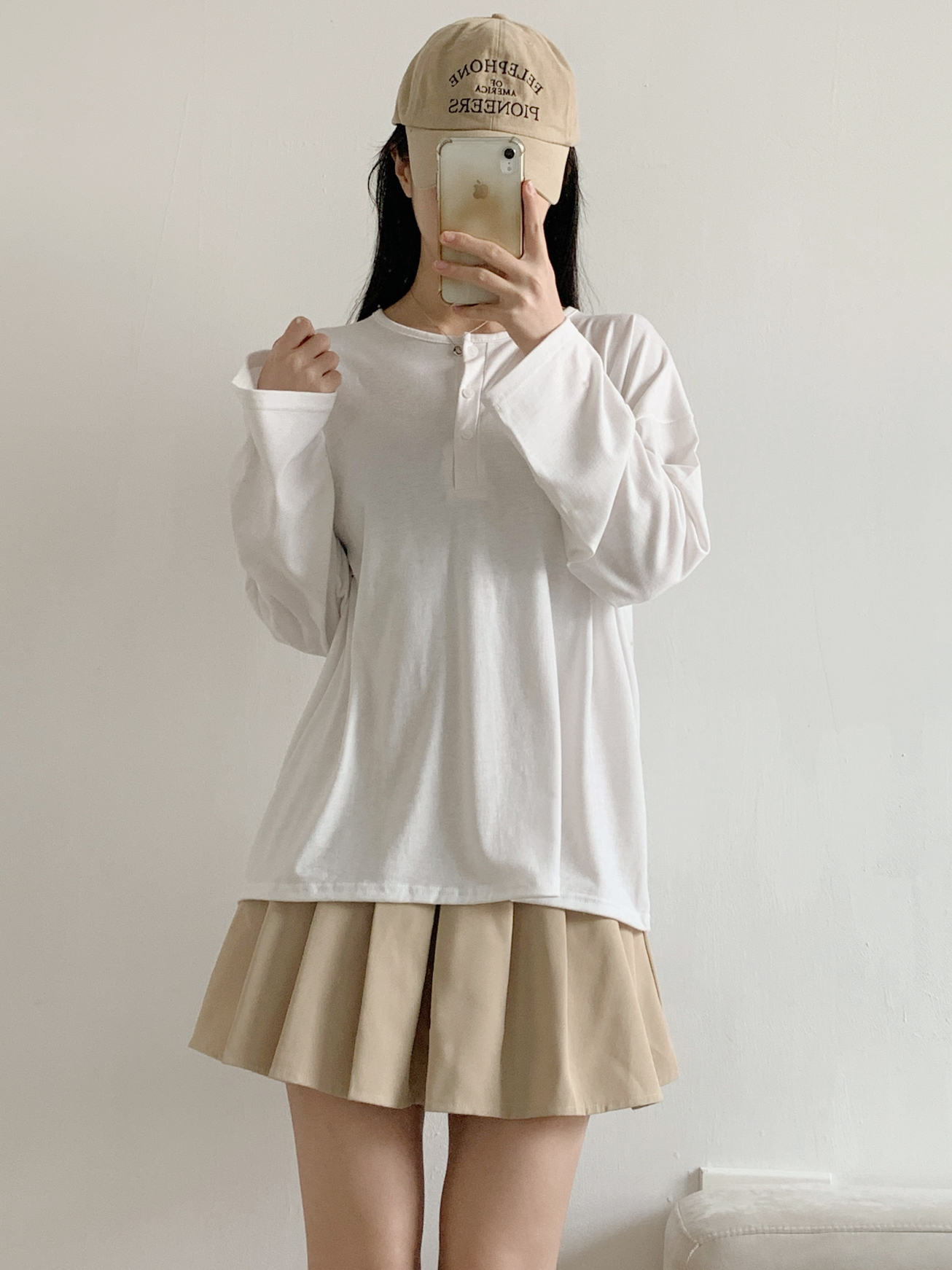 ヘンリーネックハーフボタンルーズ長袖無地Tシャツ | 詳細画像11