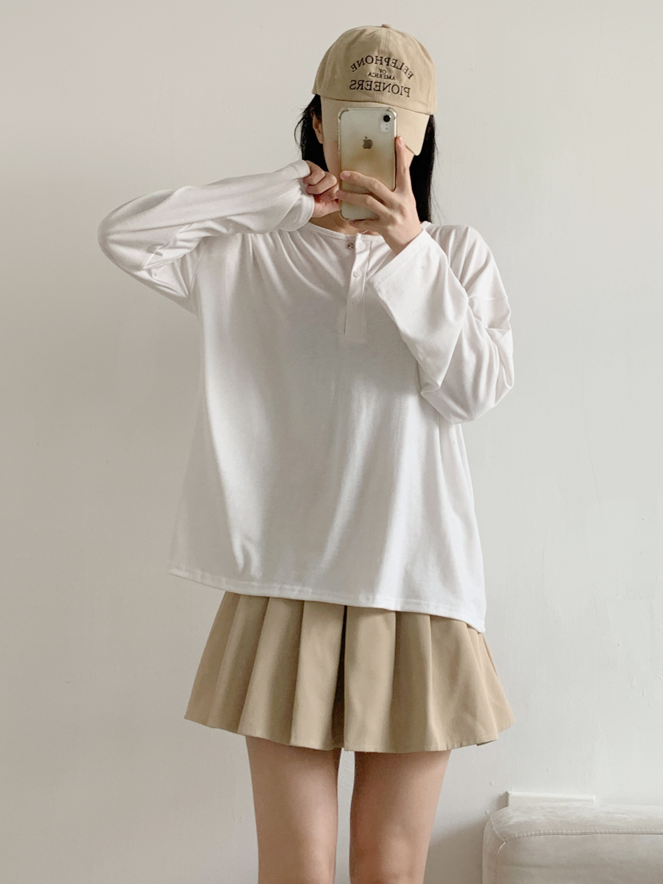 ヘンリーネックハーフボタンルーズ長袖無地Tシャツ | 詳細画像12