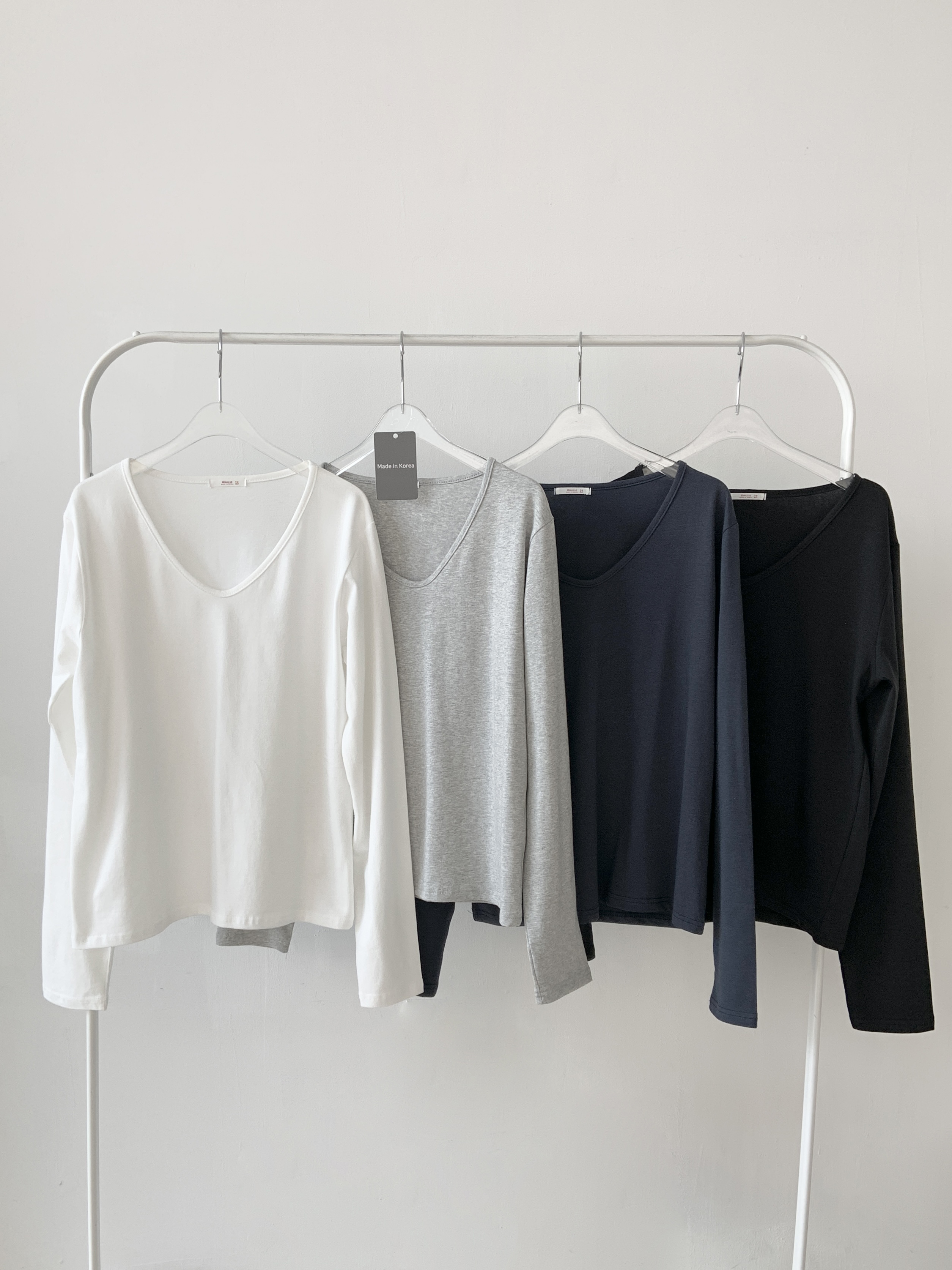 Vネックルーズ長袖ハーフ無地Tシャツ | 詳細画像18