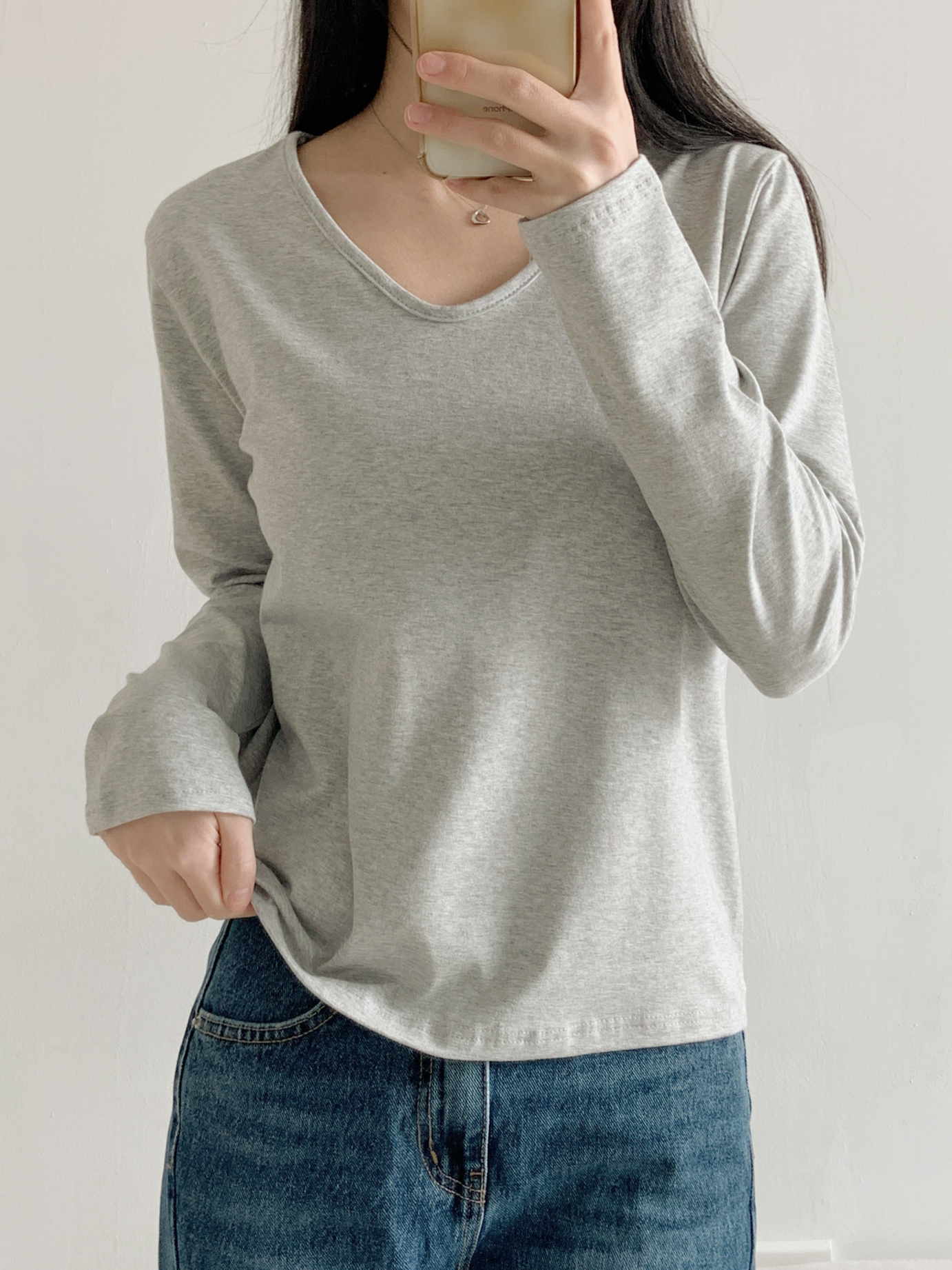 Vネックルーズ長袖ハーフ無地Tシャツ | 詳細画像13