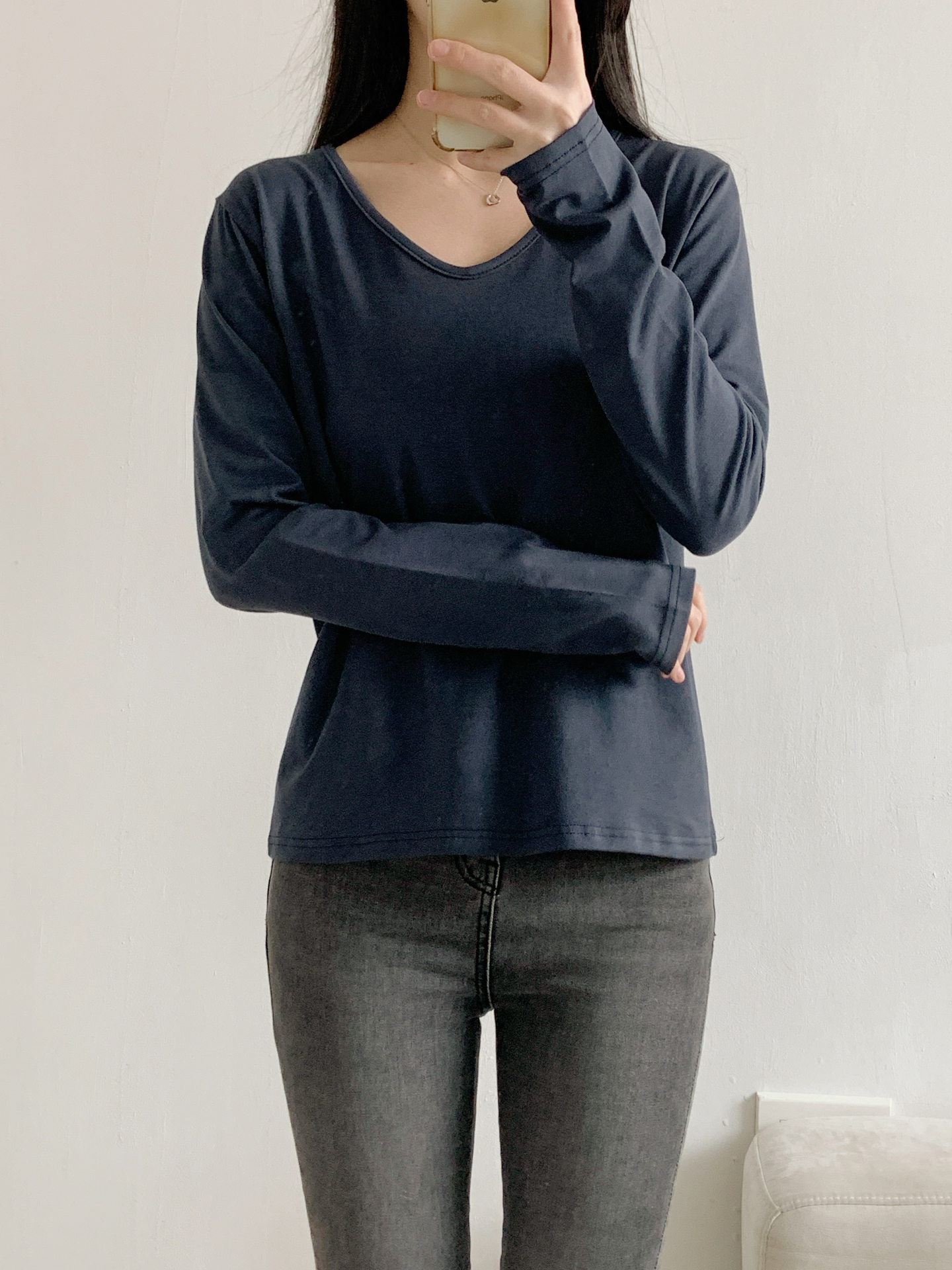 Vネックルーズ長袖ハーフ無地Tシャツ | 詳細画像17