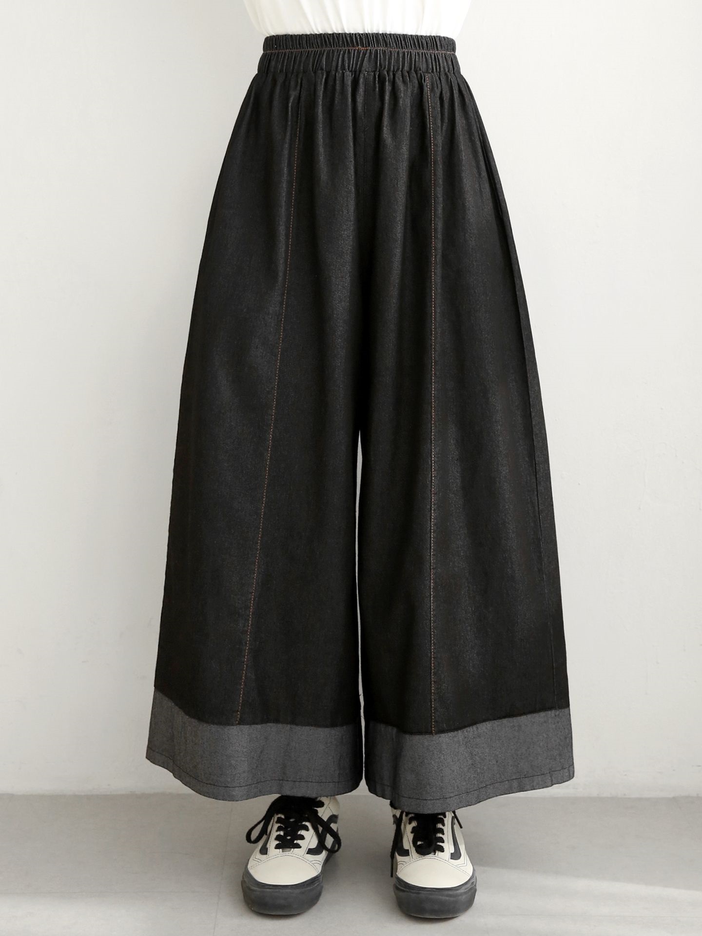 ノンウォッシュデニムシャーリングポケットウエストゴムワイド配色デニムパンツ | 詳細画像13