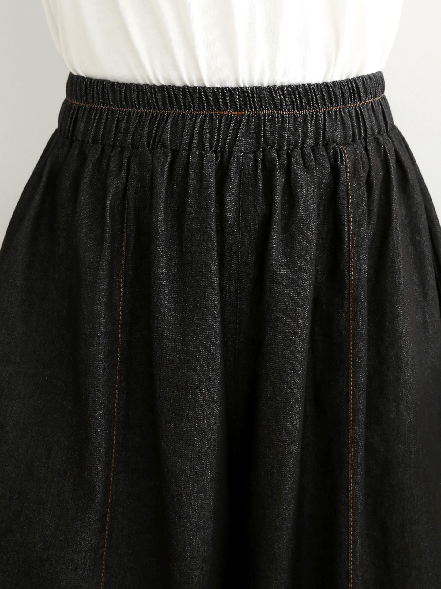 ノンウォッシュデニムシャーリングポケットウエストゴムワイド配色デニムパンツ | 詳細画像15