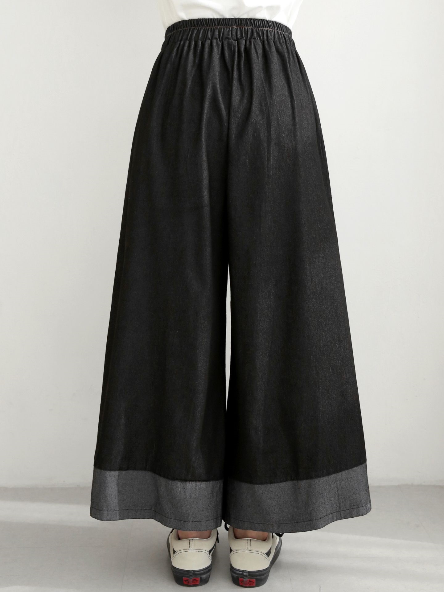 ノンウォッシュデニムシャーリングポケットウエストゴムワイド配色デニムパンツ | 詳細画像12