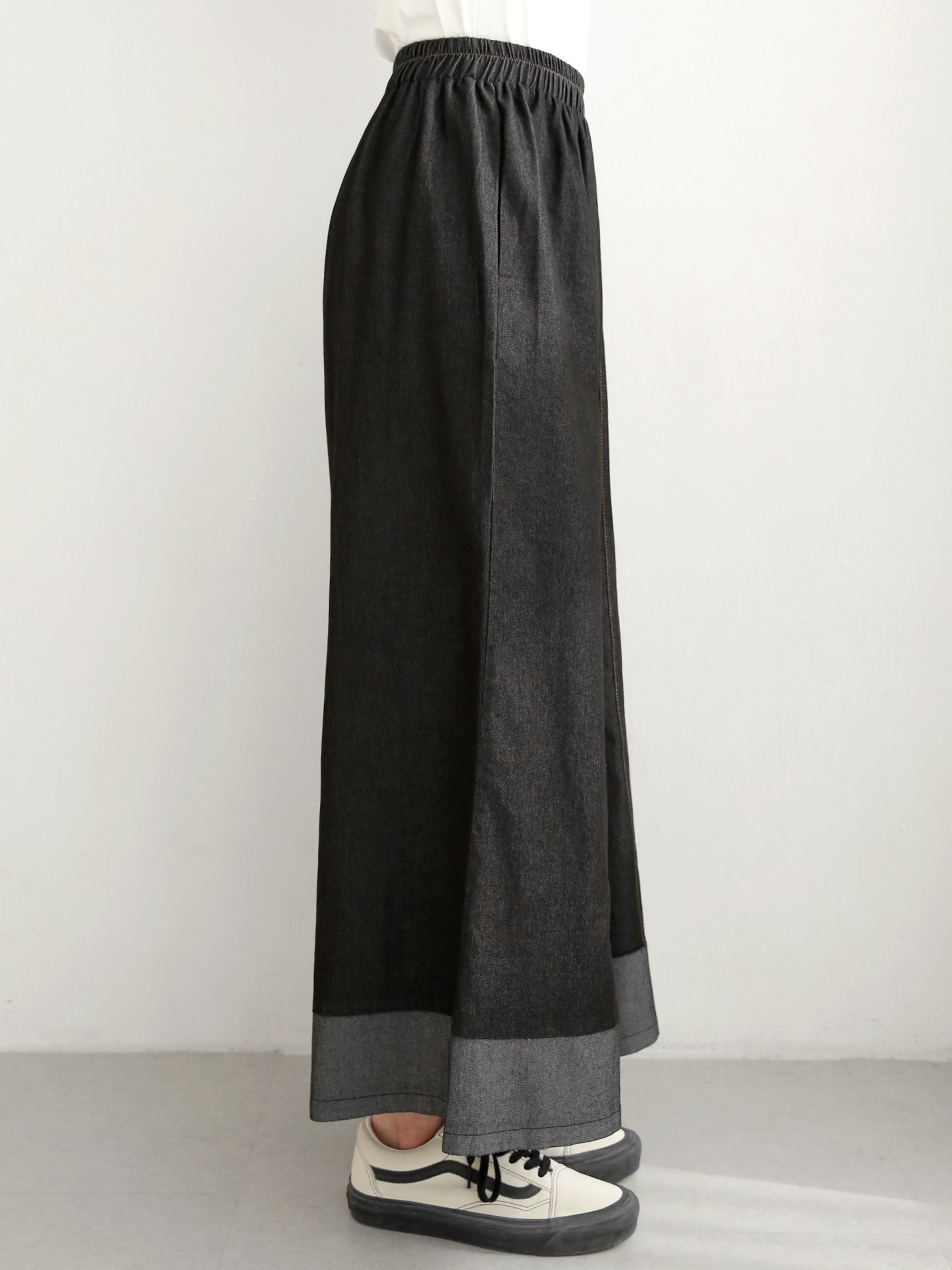 ノンウォッシュデニムシャーリングポケットウエストゴムワイド配色デニムパンツ | 詳細画像14