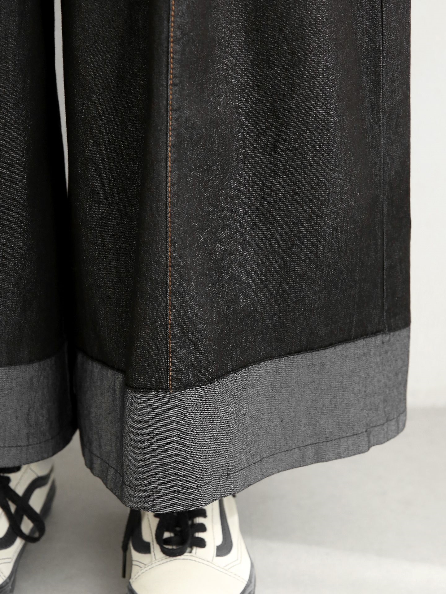 ノンウォッシュデニムシャーリングポケットウエストゴムワイド配色デニムパンツ | 詳細画像17