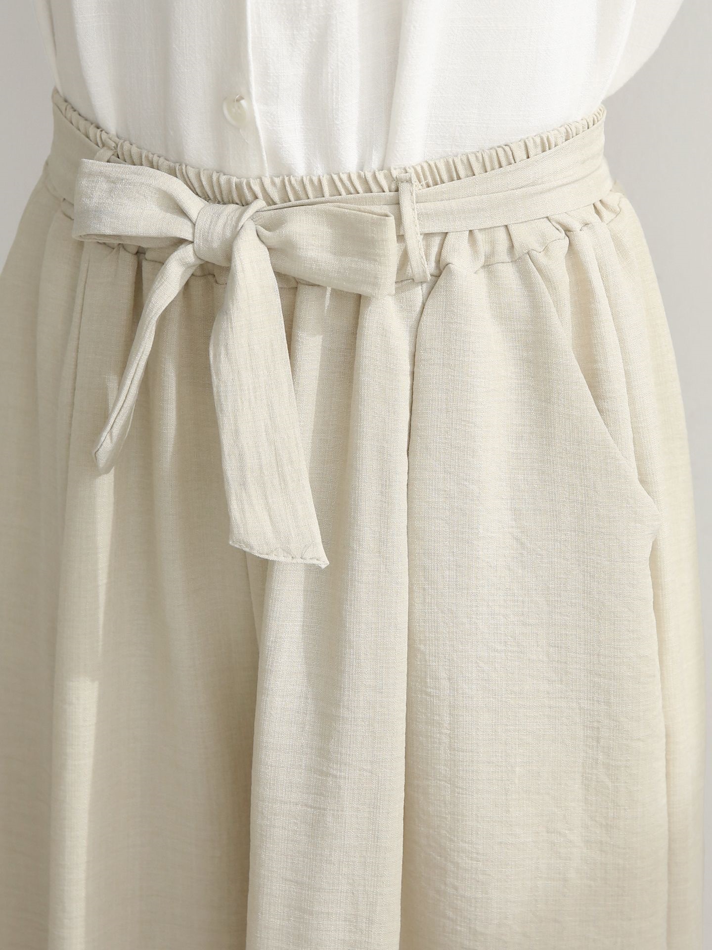 ストラップシャーリングポケットラインウエストゴムツータックワイドループ無地パンツ | 詳細画像8