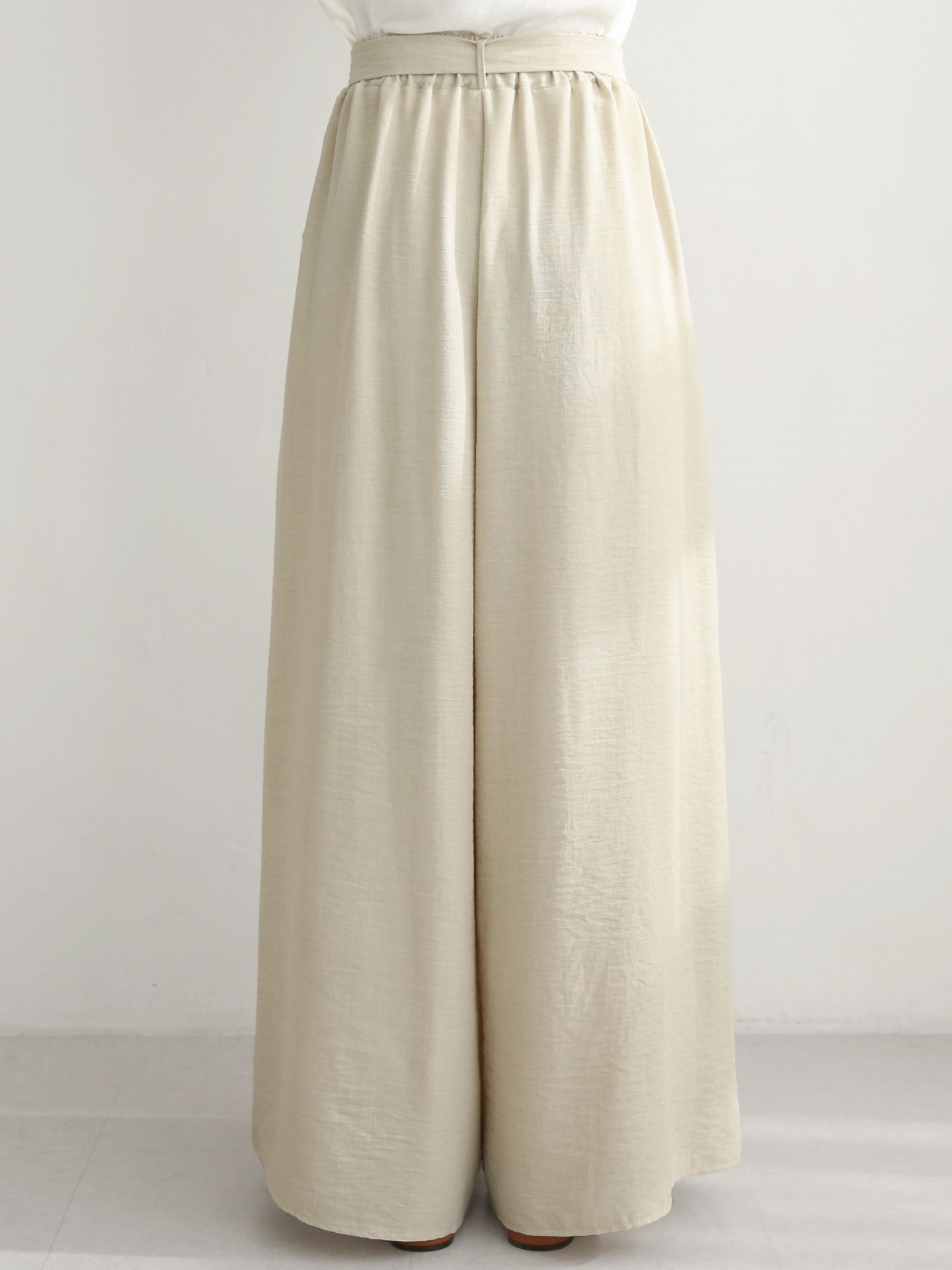 ストラップシャーリングポケットラインウエストゴムツータックワイドループ無地パンツ | 詳細画像14