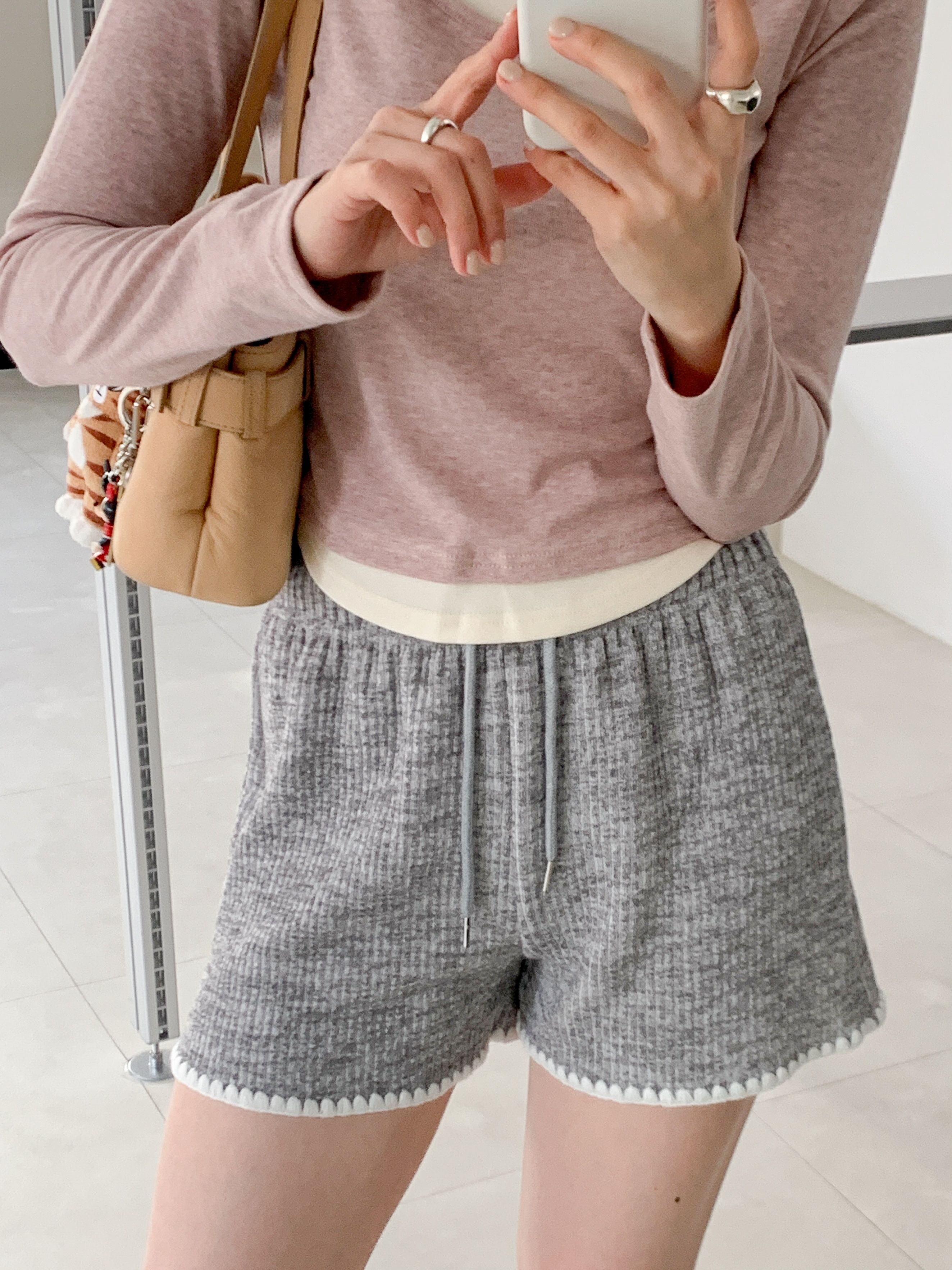 リブドローストリングウエストゴムショートバックポケット配色パンツ | 詳細画像6