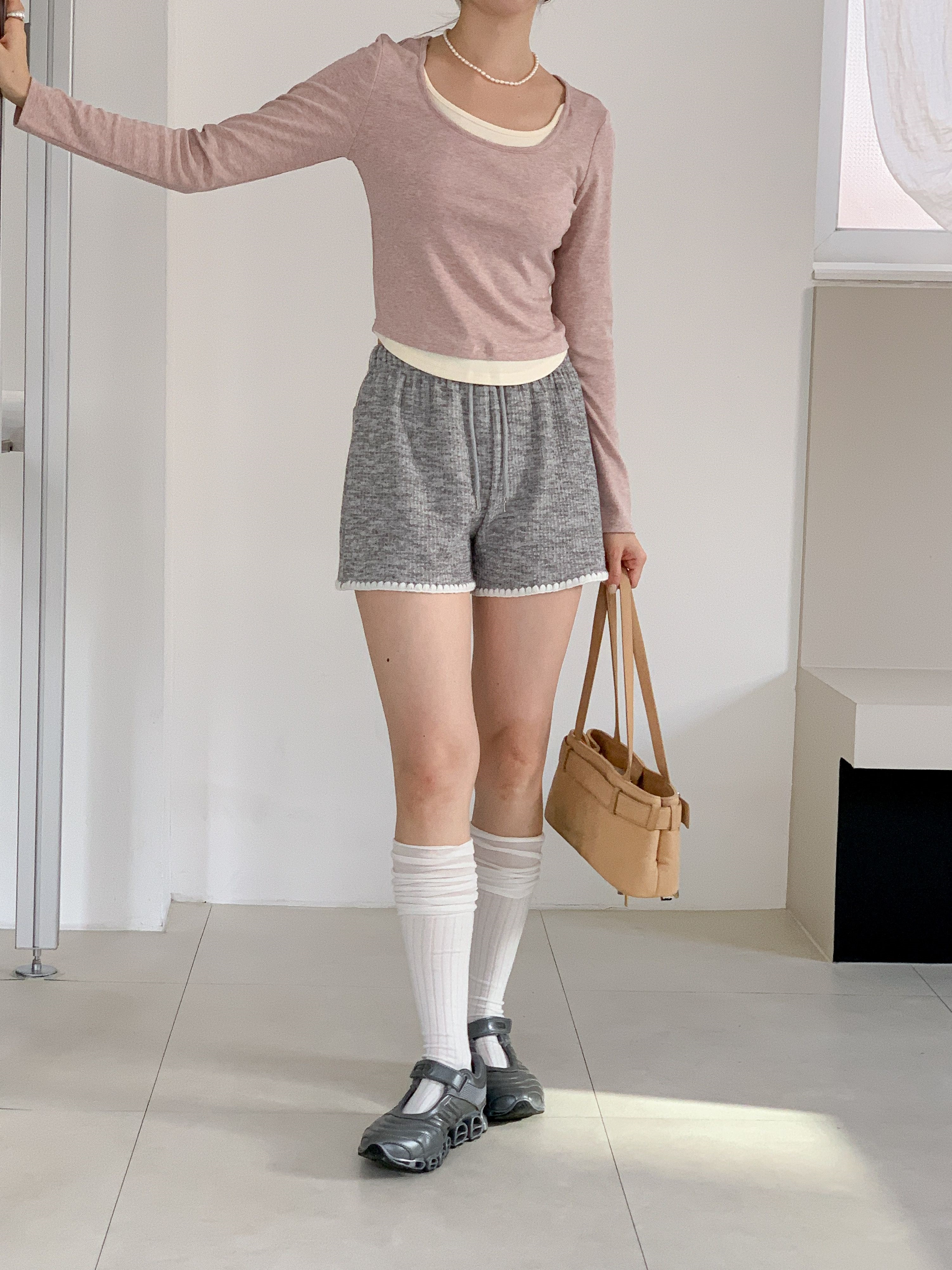 リブドローストリングウエストゴムショートバックポケット配色パンツ | 詳細画像11