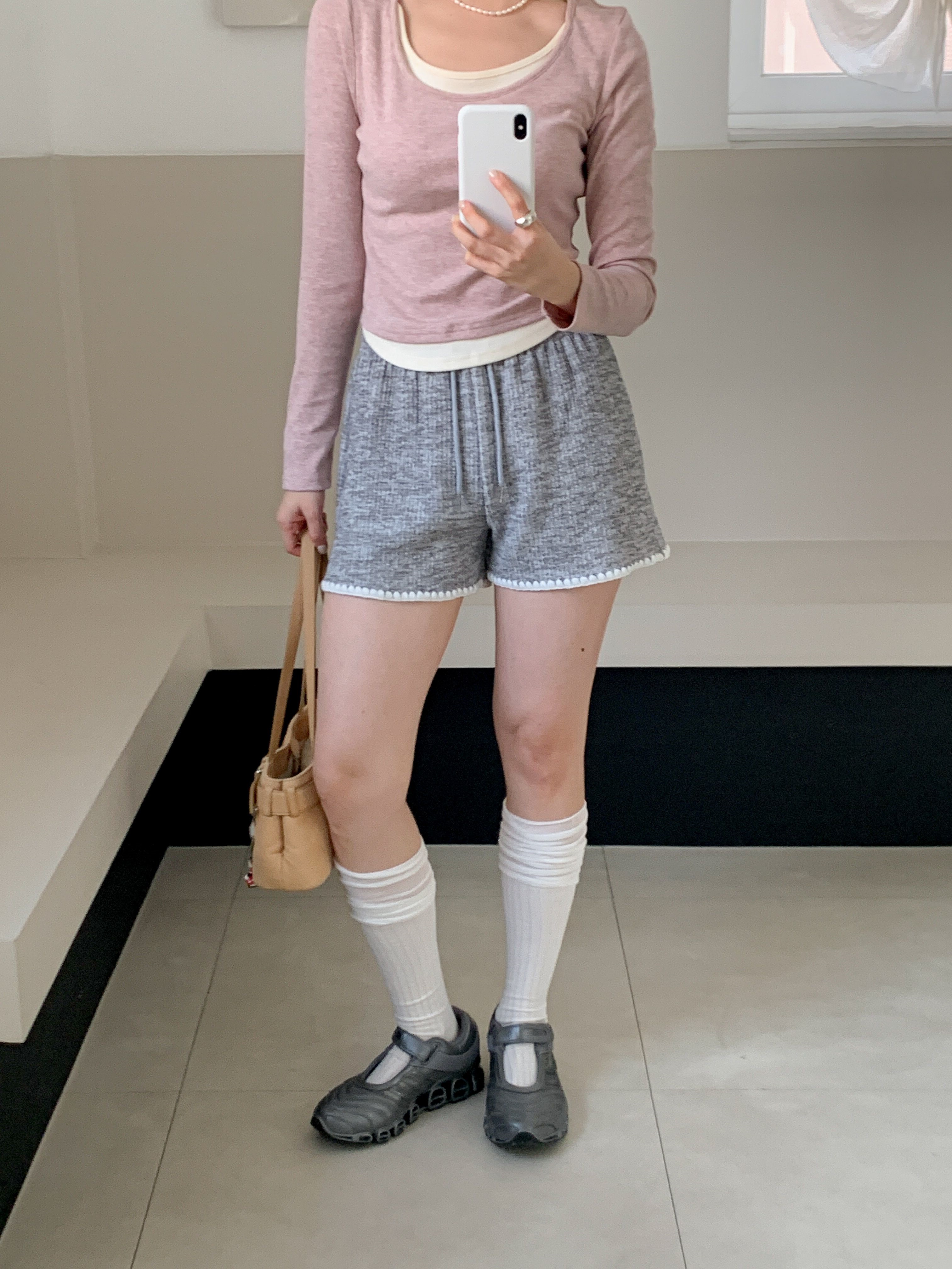 リブドローストリングウエストゴムショートバックポケット配色パンツ | 詳細画像12