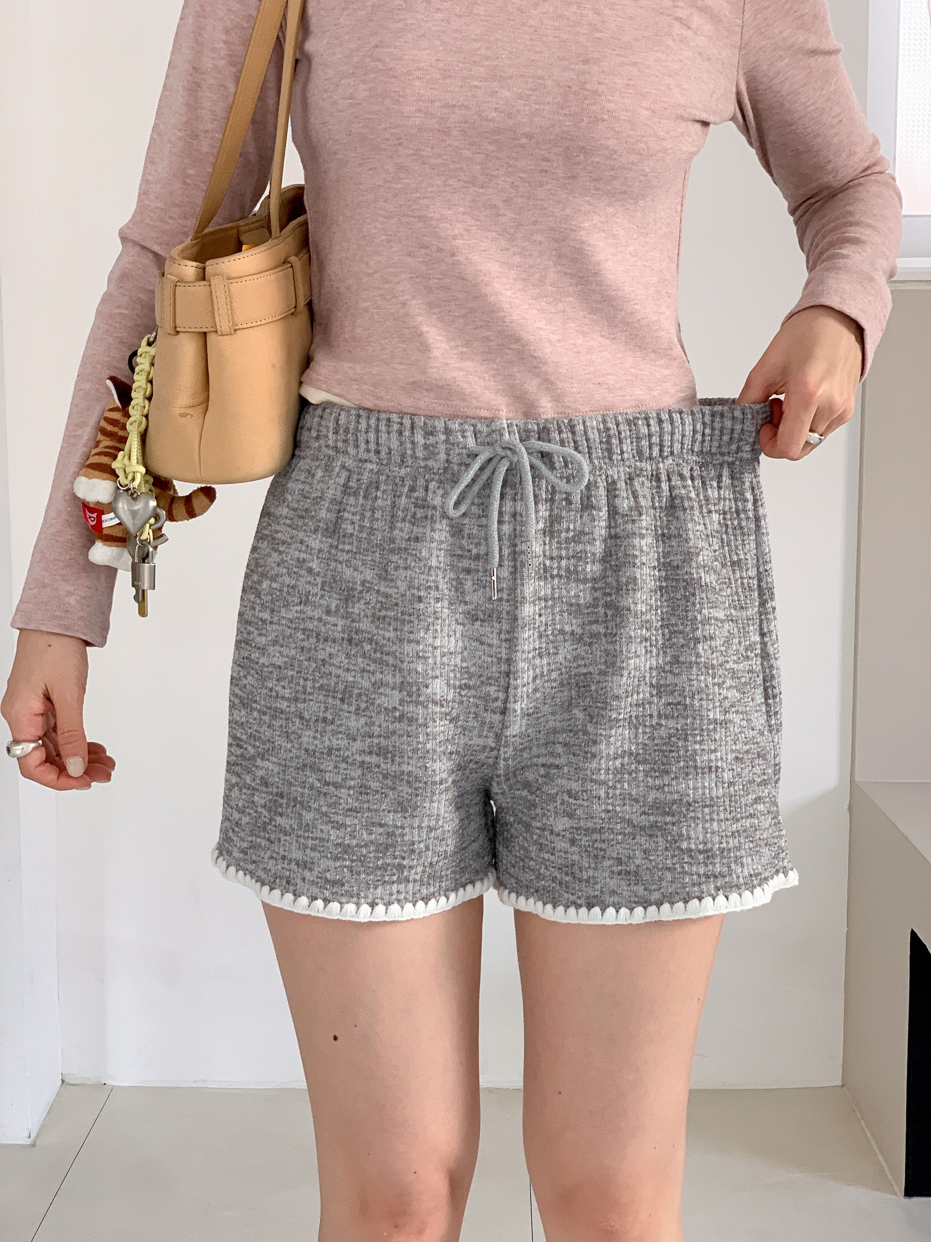 リブドローストリングウエストゴムショートバックポケット配色パンツ | 詳細画像18