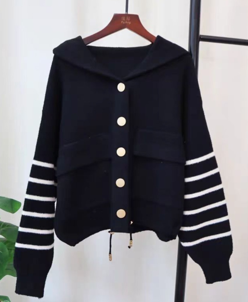 ナイロンフードドローコードルーズ長袖フラップポケットボーダー配色カーディガン | 詳細画像16