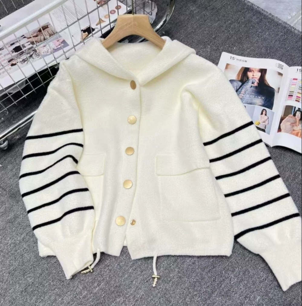 ナイロンフードドローコードルーズ長袖フラップポケットボーダー配色カーディガン | 詳細画像17