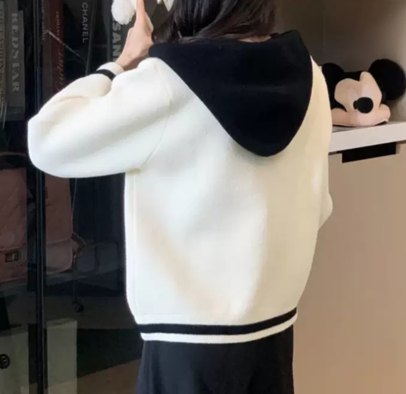 ナイロンジップアップフードドローストリングポケットレイヤード風ルーズ配色ラインカーディガン | 詳細画像7